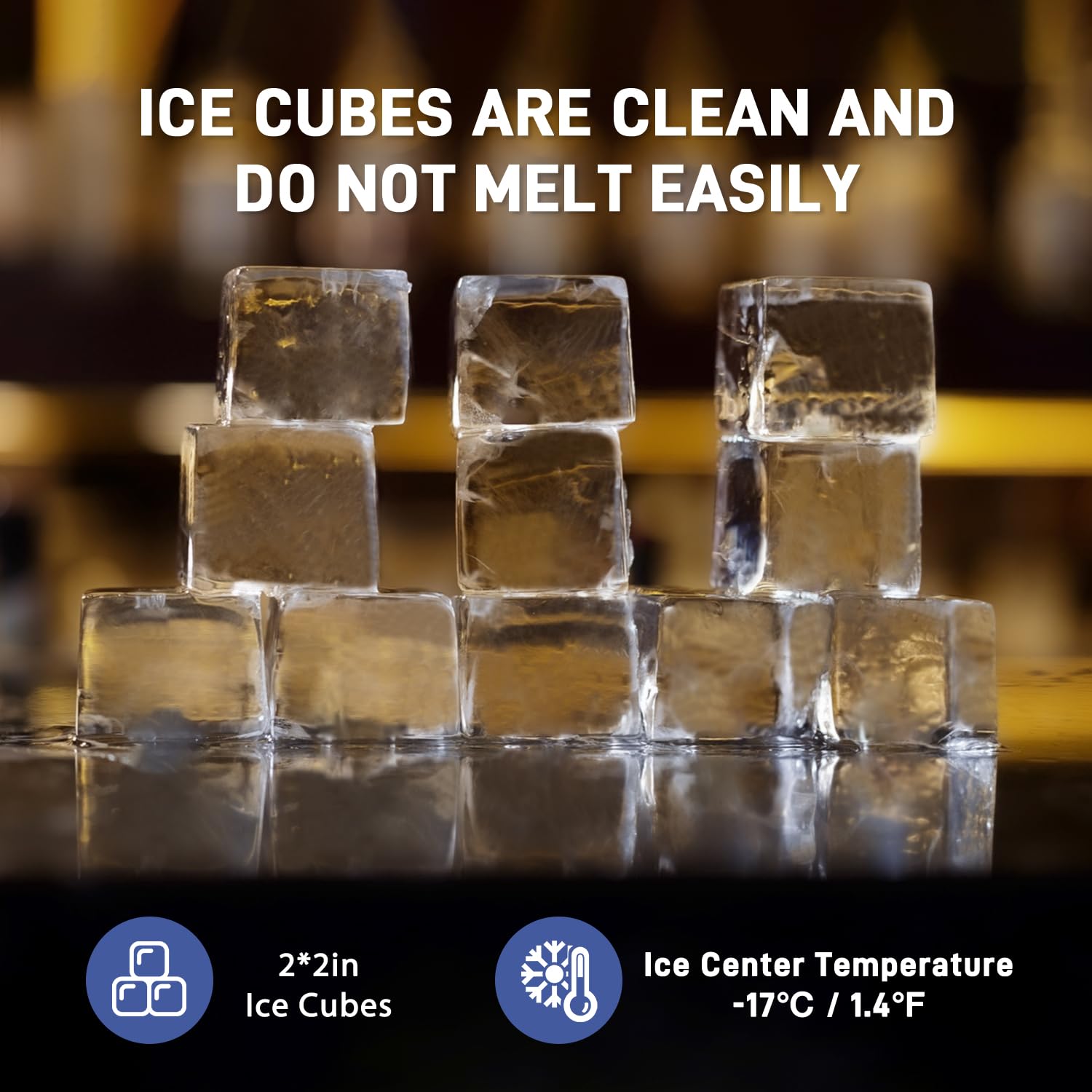 Commercial Ice Maker Machine - Produces 2 Inch Large Ice Cubes with -17℃/1.4℉ Core Temperature, Vacuum Insulated Design, Perfect for Cocktail Bars, Restaurants & Home Use