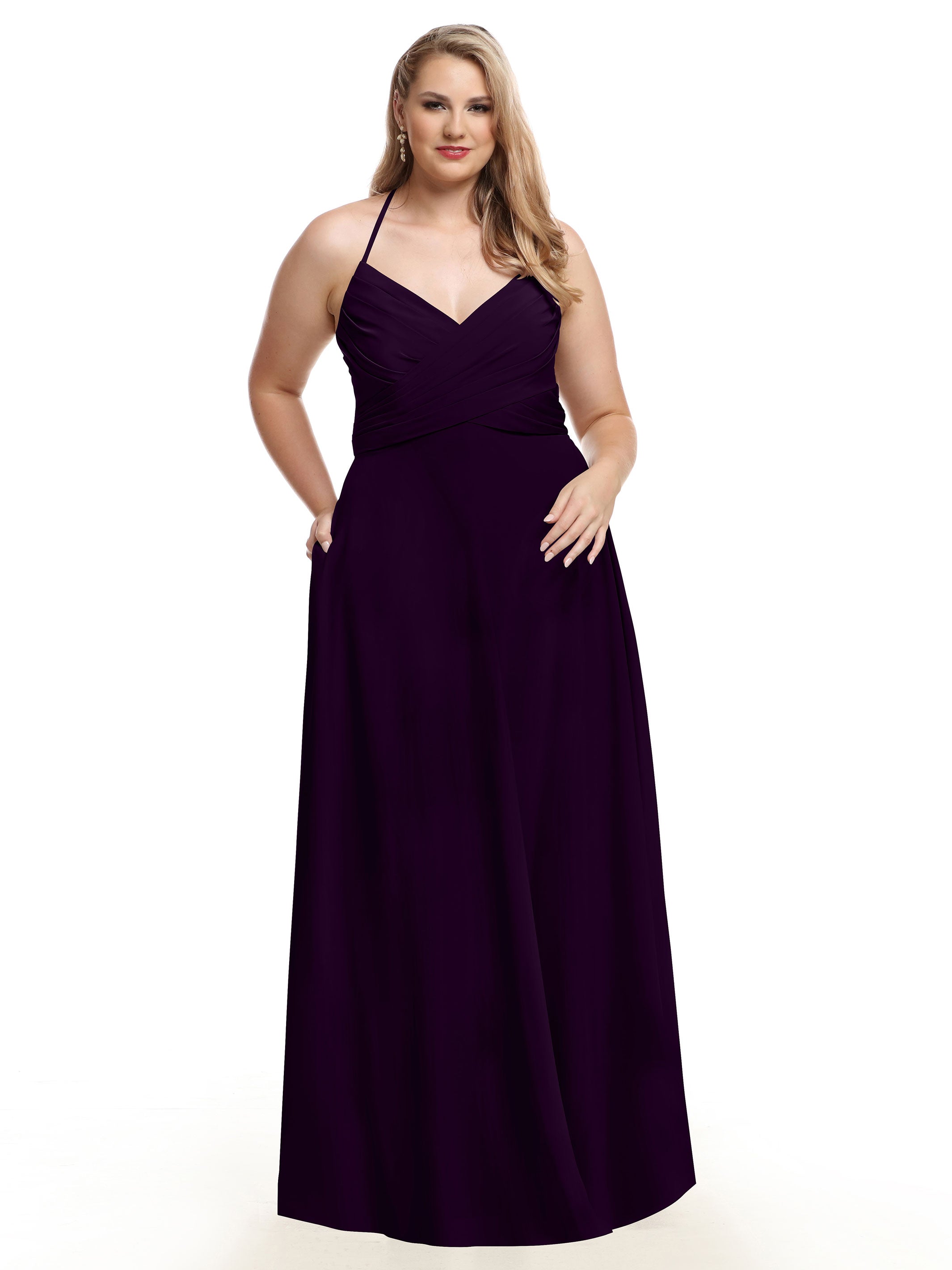 Elegant 80101 Stretch Chiffon A-Line Bridesmaid Dress with V-Neck & Pleats - Perfect for Weddings, Formal Events & Special Occasions