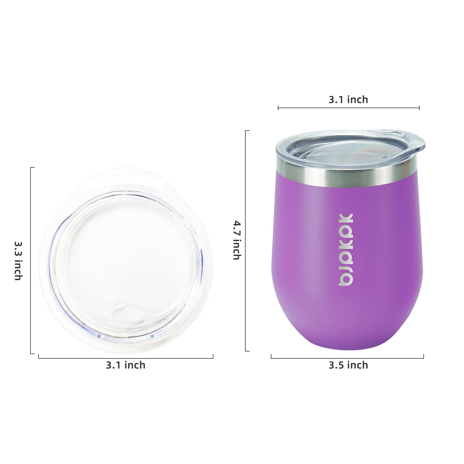 2 Pack 12oz Insulated Stainless Steel Wine Tumblers - Double Wall Vacuum Coffee Mugs with Lids, Unbreakable Wine Glasses for Hot & Cold Drinks - Perfect for Home, Office, Camping & Outdoor Activities (Purple)