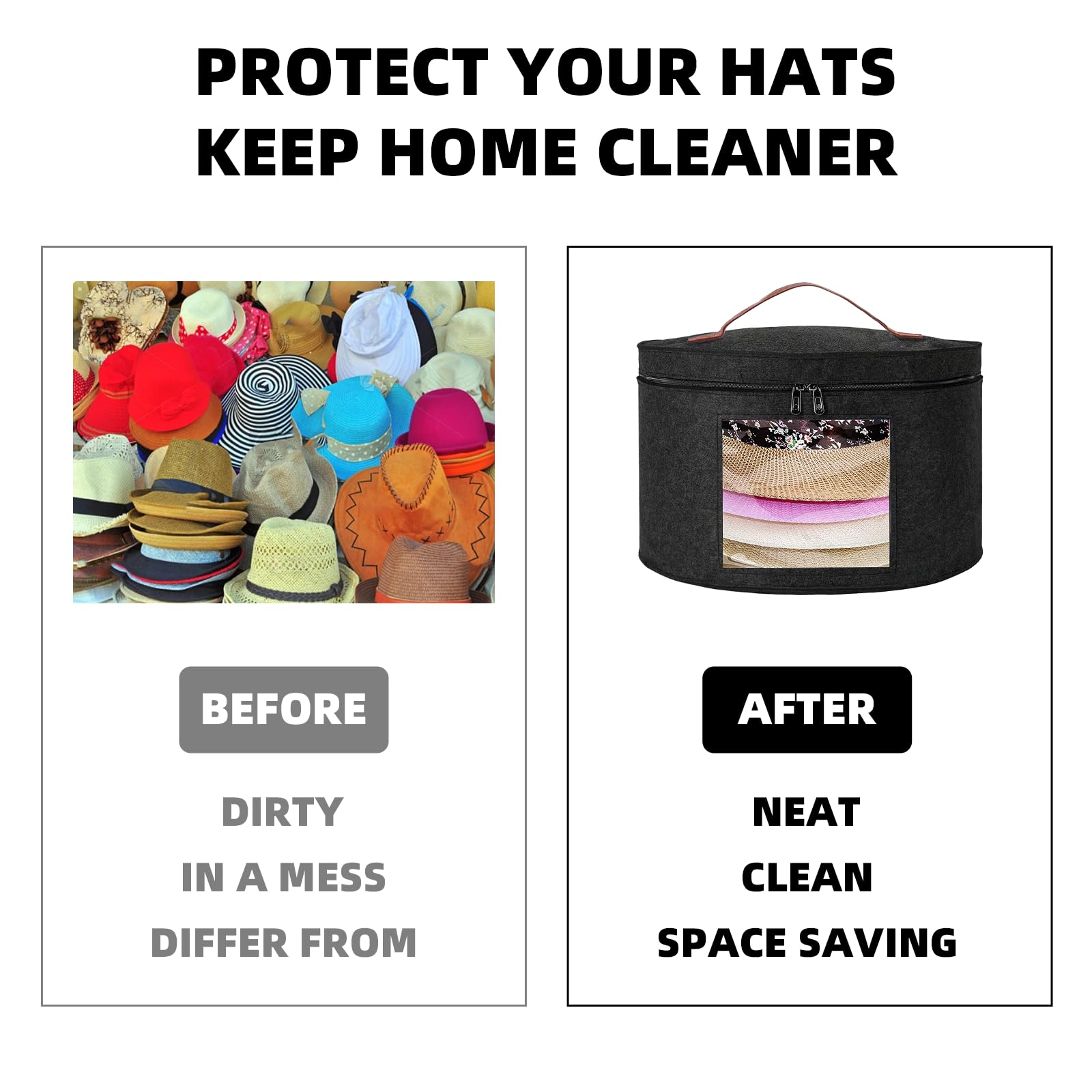 Premium Hat Storage Box for Women & Men - Foldable Round Hat Organizer for Travel, Cowboy Hats, Baseball Caps, Panama & Tweed Hats - Large Durable Hat Box with Animal Print - Perfect for Closet Organization & Gift Packaging