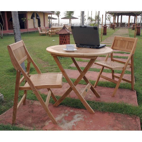 Windsor 3-Piece Folding Round Bistro Table and Chairs Set - Outdoor Patio Dining Furniture for Garden, Balcony, and Backyard