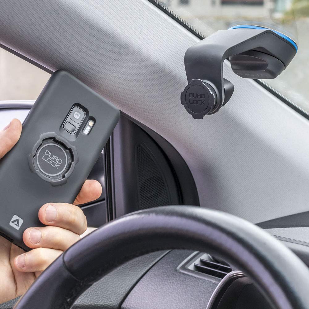 Quad Lock Universal Phone Mount for Car - Strong Suction Cup Windshield & Dashboard Holder for iPhone, Samsung, Google Pixel - Perfect for GPS Navigation & Hands-Free Driving