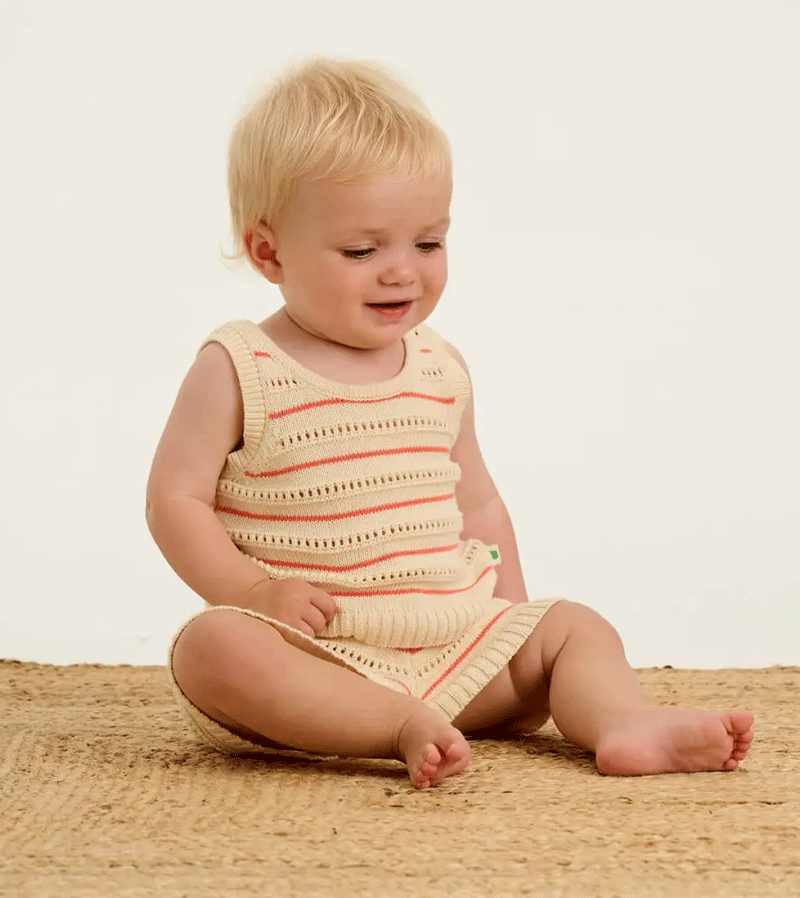 Bonnie Mob Coral Stripe Knit Baby Top - Soft & Comfortable Infant Shirt for Girls & Boys - Perfect for Playdates, Photos & Everyday Wear