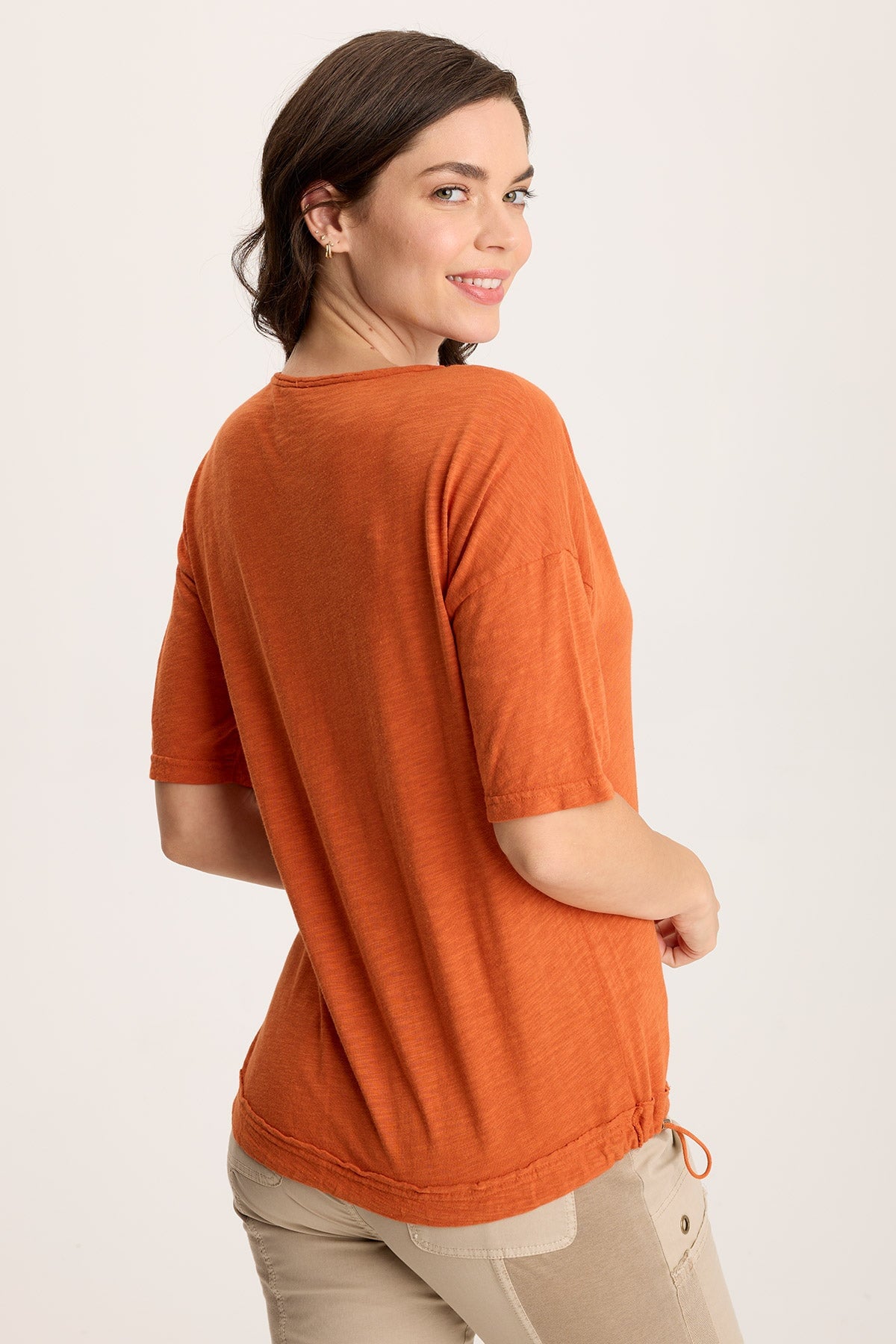Rajni Women's V-Neck Cinchable Hem T-Shirt - Casual Stretch Fit Tee for Everyday Wear, Work & Outfits