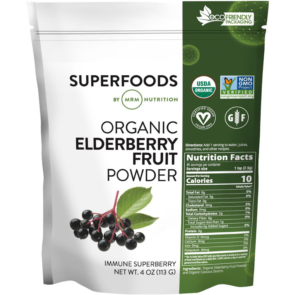 Organic Elderberry Powder by MRM - Immune Support, Antioxidant Rich Superfood for Smoothies, Teas & Baking | USDA Certified, Non-GMO, Vegan-Friendly