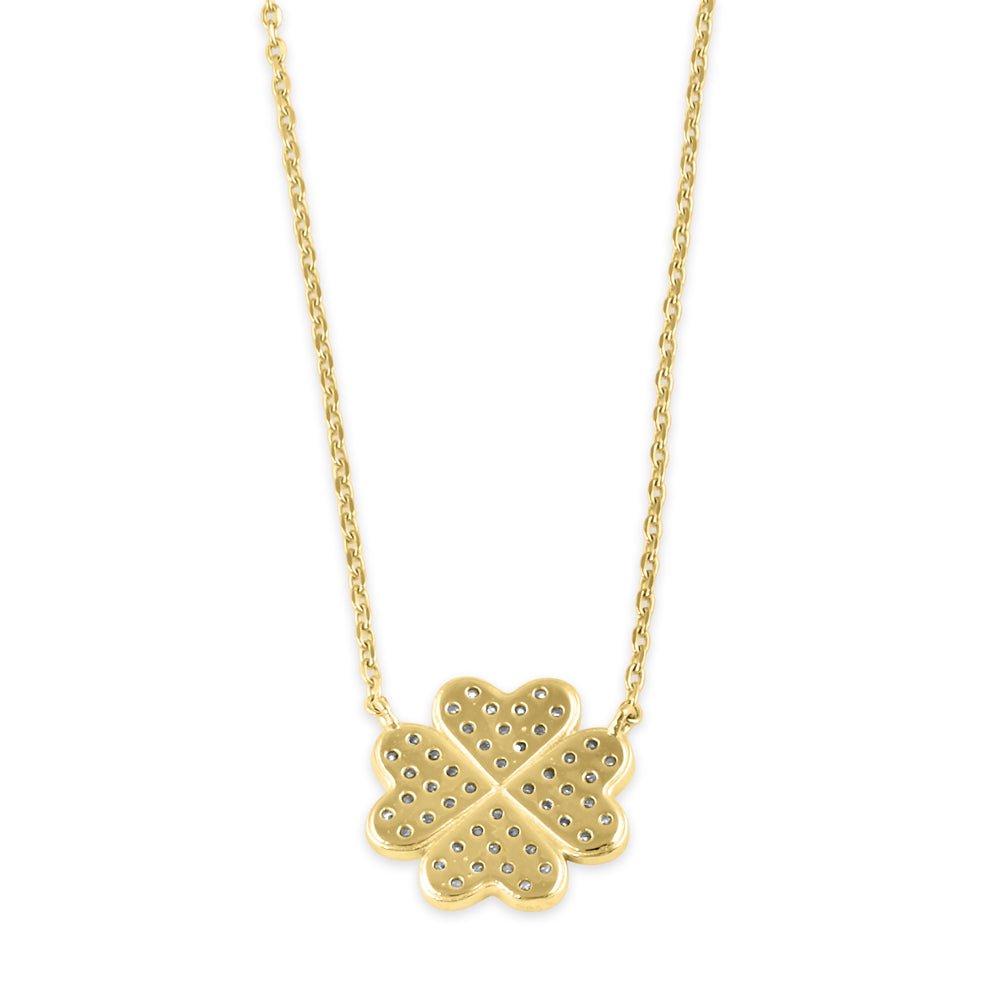 14K Solid Gold Four Leaf Clover Necklace with CZ Stones - Elegant Irish Luck Jewelry Gift for Women, Perfect for St. Patrick's Day, Birthdays & Special Occasions