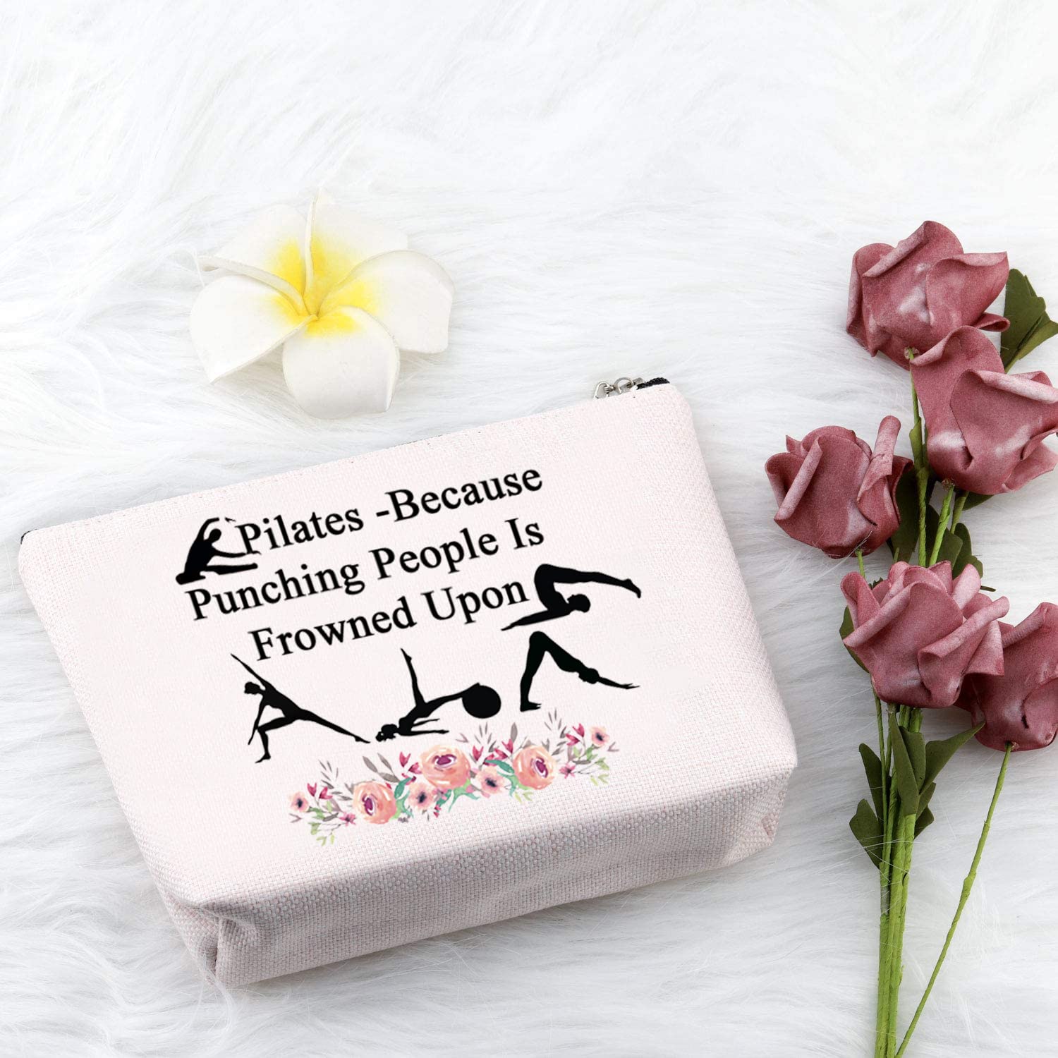 PXTIDY Pilates Cosmetic Bag for Yoga & Fitness | Waterproof Toiletry Organizer | Perfect Gift for Yoga Instructors, Coaches & Gym Lovers (Beige) | Great for Yoga Classes, Travel & Gym Essentials Storage