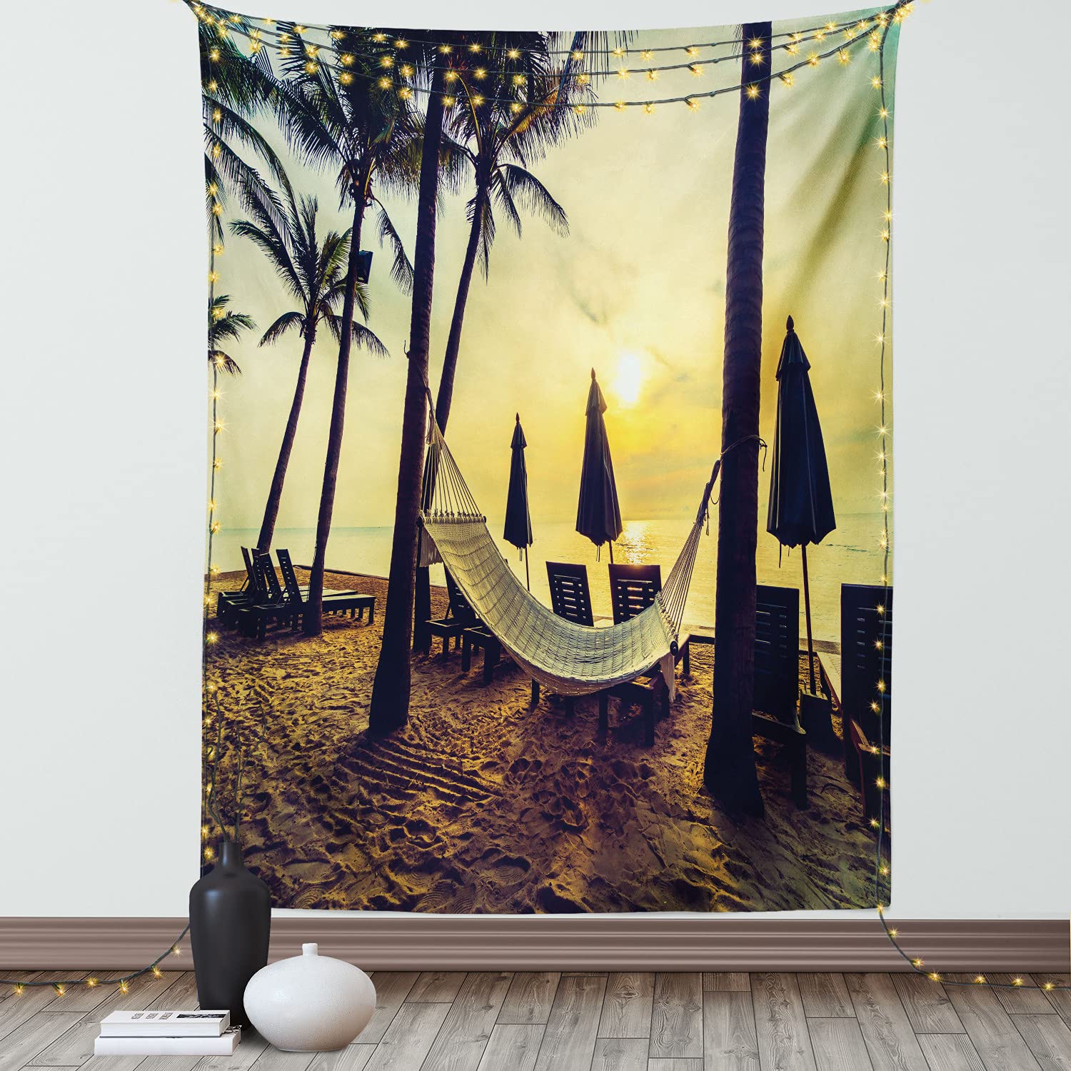 Ambesonne Beach Tapestry Wall Hanging - Sunrise Hammock & Coconut Palm Tree Tropical Print Decor for Bedroom, Living Room, Dorm - 40x60 Inches Multicolor - Perfect for Beach Theme Parties, Boho Home Decor & Relaxation Spaces