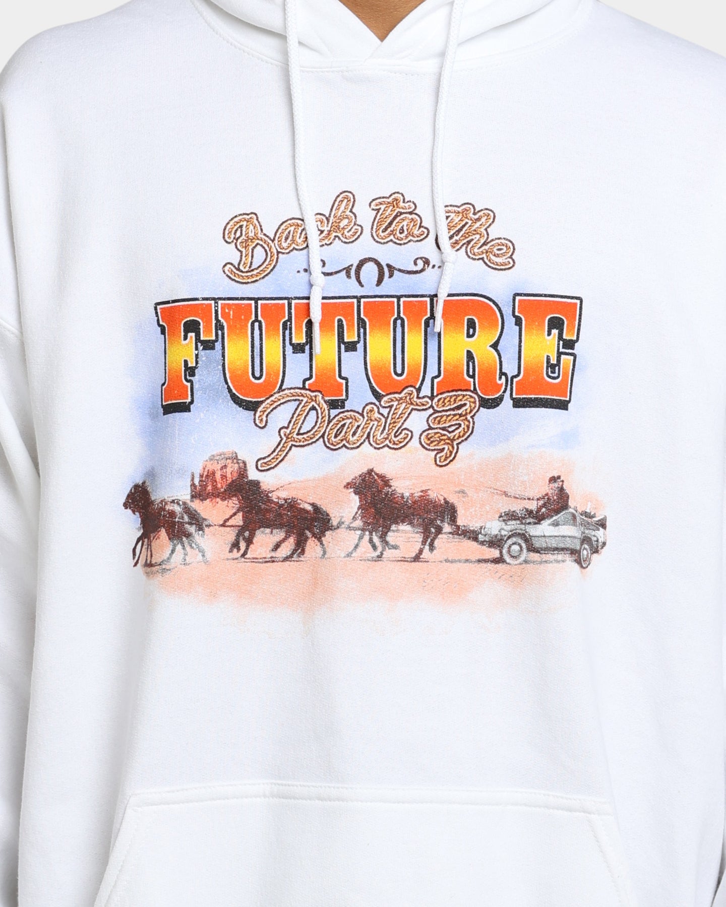 American Thrift X Back To The Future 3 Hoodie - White Retro Movie Merchandise for Fans - Perfect for Cosplay, Movie Nights & Casual Wear