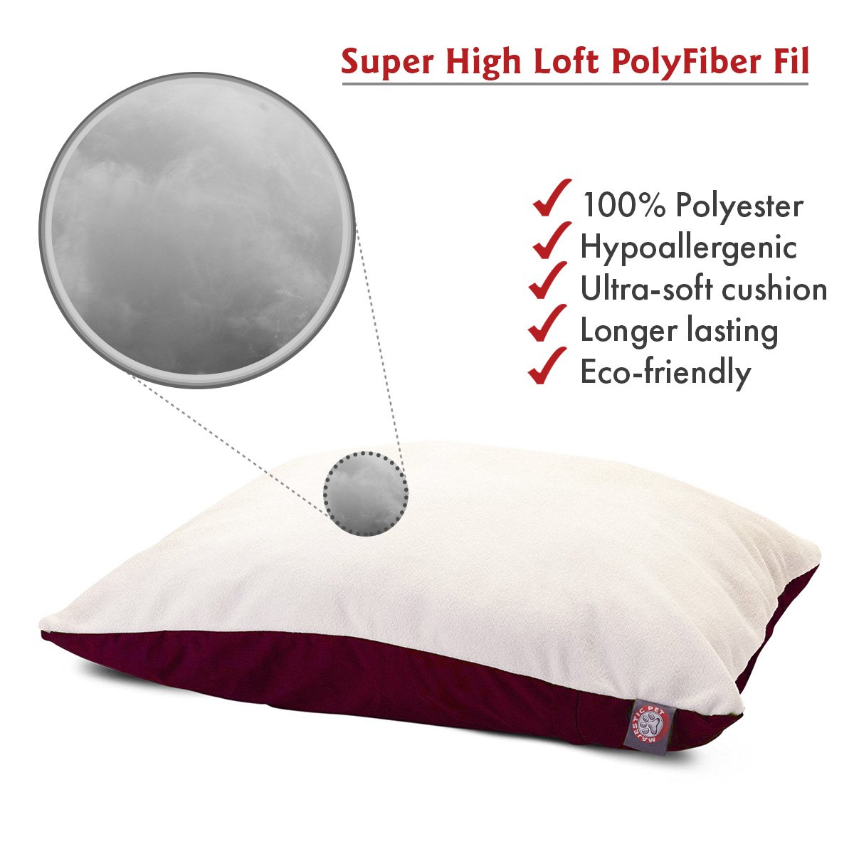 Majestic Pet Washable X-Large Orthopedic Dog Bed - 42x60 Inch Removable Cover, Crate & Kennel Sleeping Pad for Large Breed Dogs (Burgundy) - Perfect for Home, Office & Travel Comfort