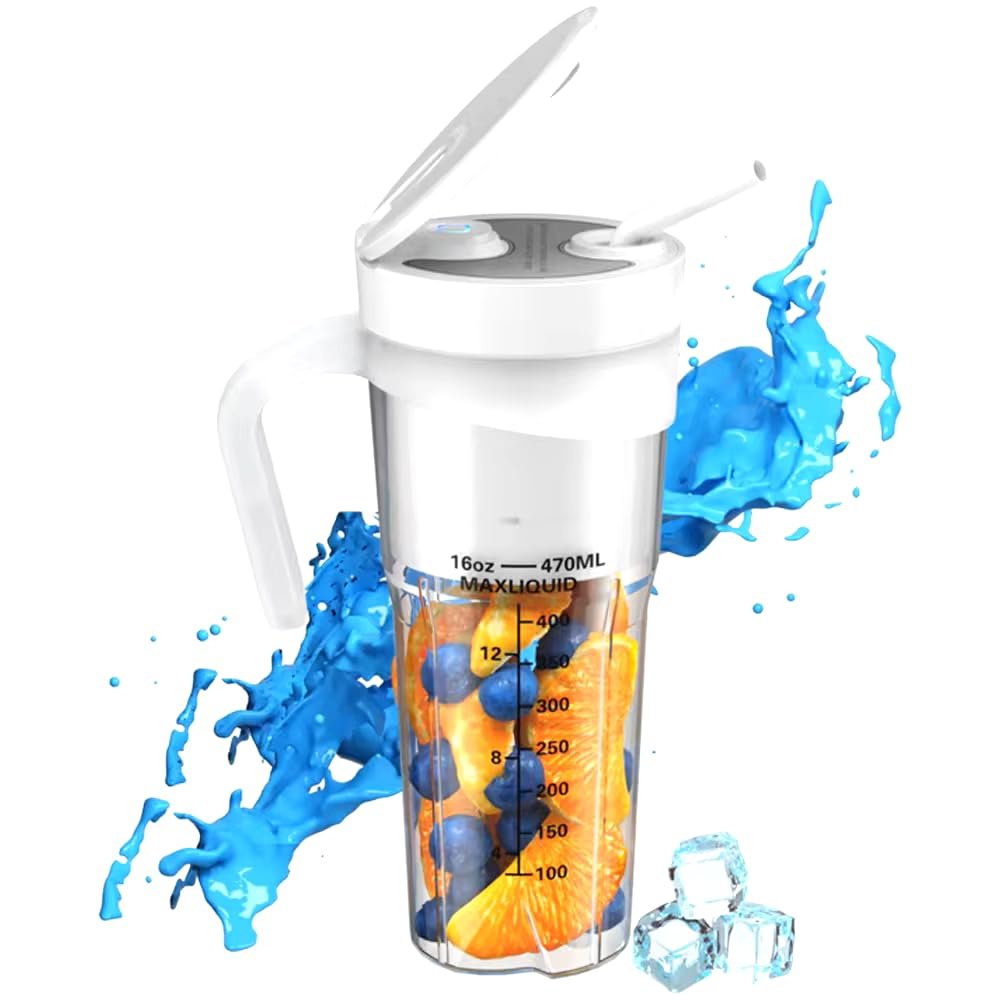 Portable USB Rechargeable Personal Blender - 16oz Cordless Smoothie Maker for Gym, Travel & On-the-Go | Single Serve Protein Shaker Cup | Perfect for Smoothies, Shakes & Meal Prep | BPA-Free & Lightweight Design