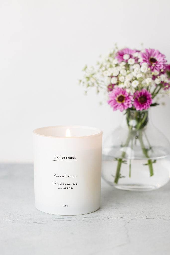 Green Lemon Scented Candle - Natural Soy Wax Aromatherapy Candle for Home, Relaxation & Valentine's Day Gift | Perfect for Bedroom, Bathroom & Romantic Dinner Ambiance