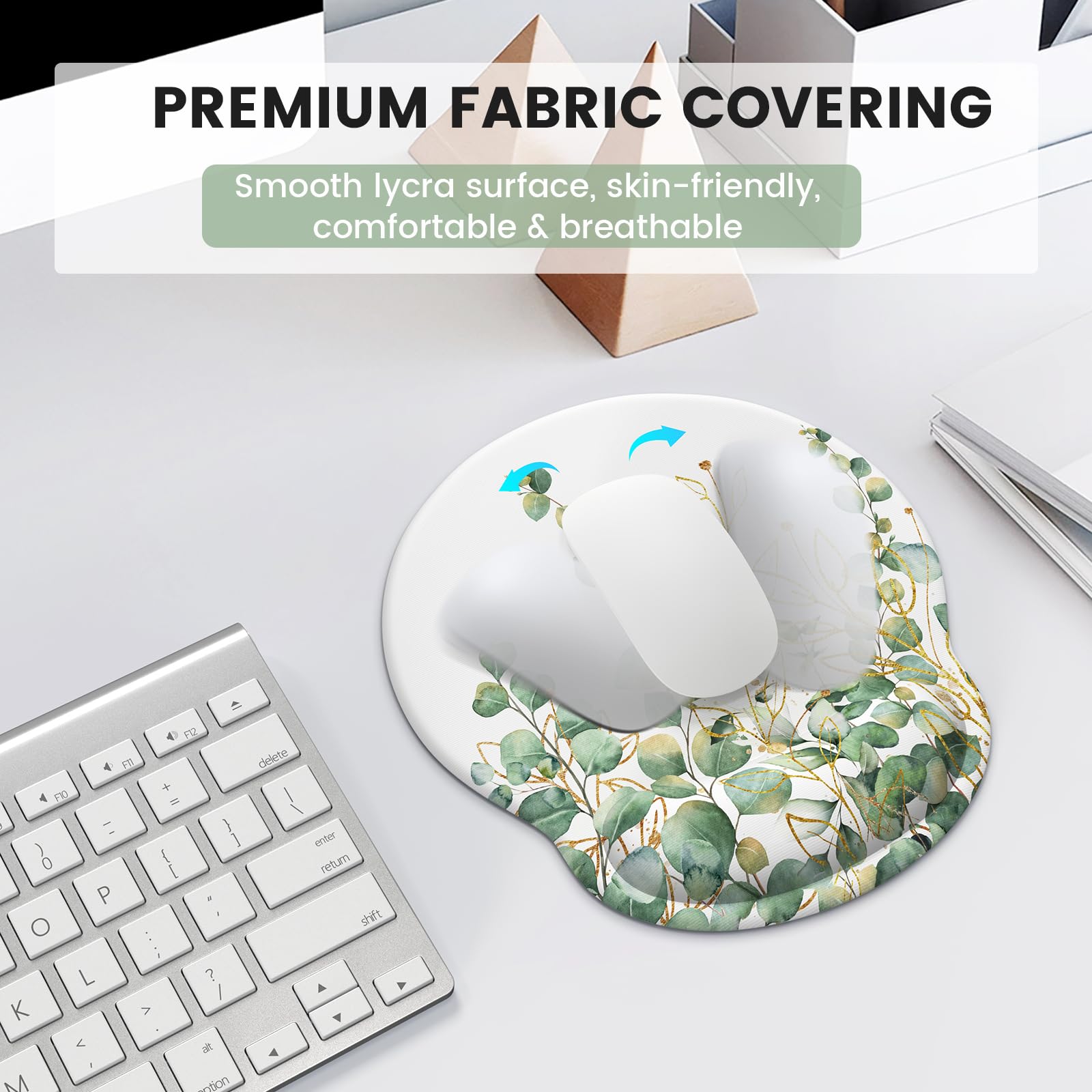 Ergonomic Mouse Pad with Wrist Rest Set - Comfortable Keyboard & Mouse Pad for Pain Relief, Non-Slip Base for Home & Office Computer Workstations - Perfect for Typing, Gaming, and Long Work Sessions (Eucalyptus Design)