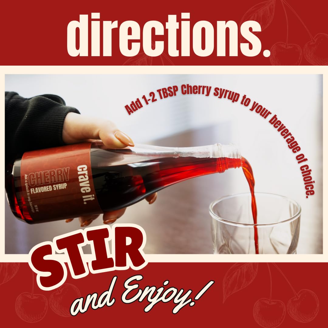 Premium Cherry Flavoring Syrup for Beverages - Enhance Soda, Coffee, Latte, Italian Soda & Lemonade | Create Cherry Coke at Home | 13 FL OZ Bottle | Perfect for Cocktails, Desserts & DIY Drinks