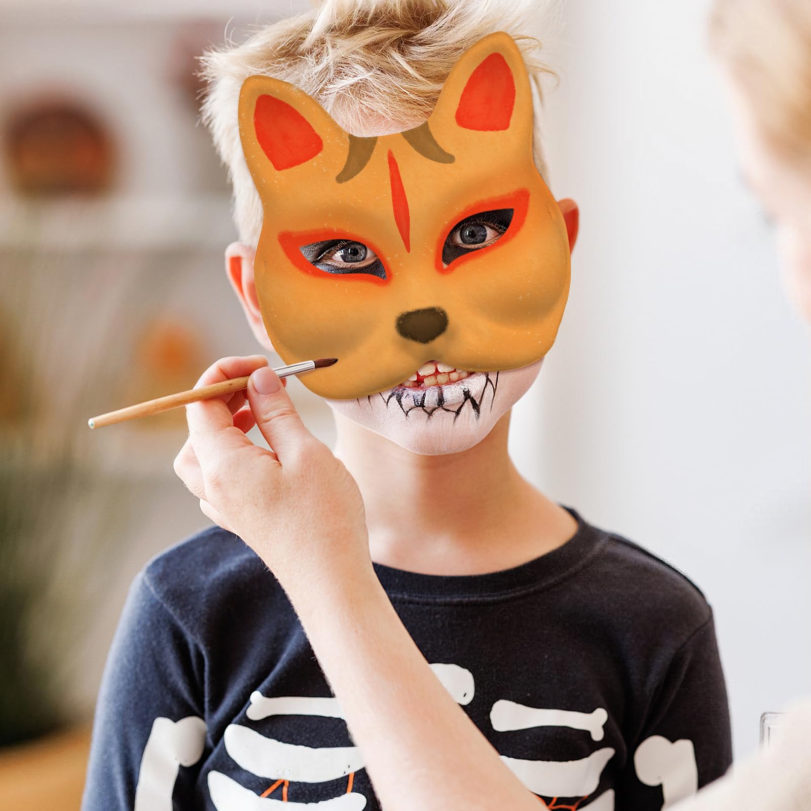 10pcs Unpainted DIY Cat & Fox Masks - Blank White Paper Masquerade Masks for Halloween Costume Party, Cosplay, Face Painting & Craft Projects