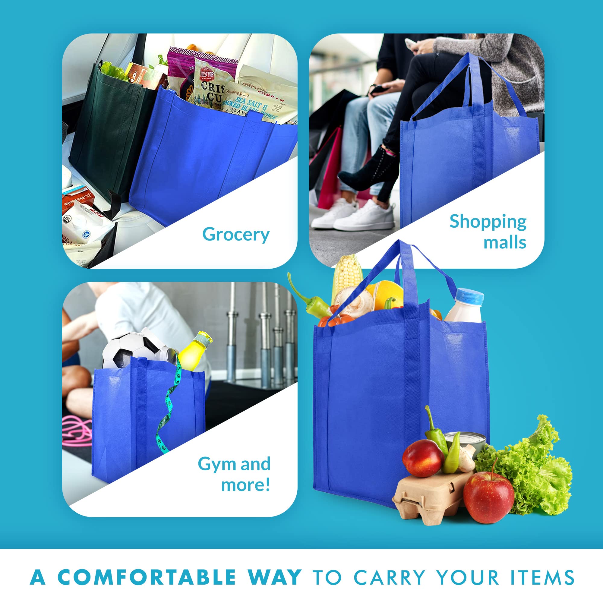 Simply Green Solutions - 10 Pack Reusable Grocery Tote Bags with 20-Inch Reinforced Handles, 13