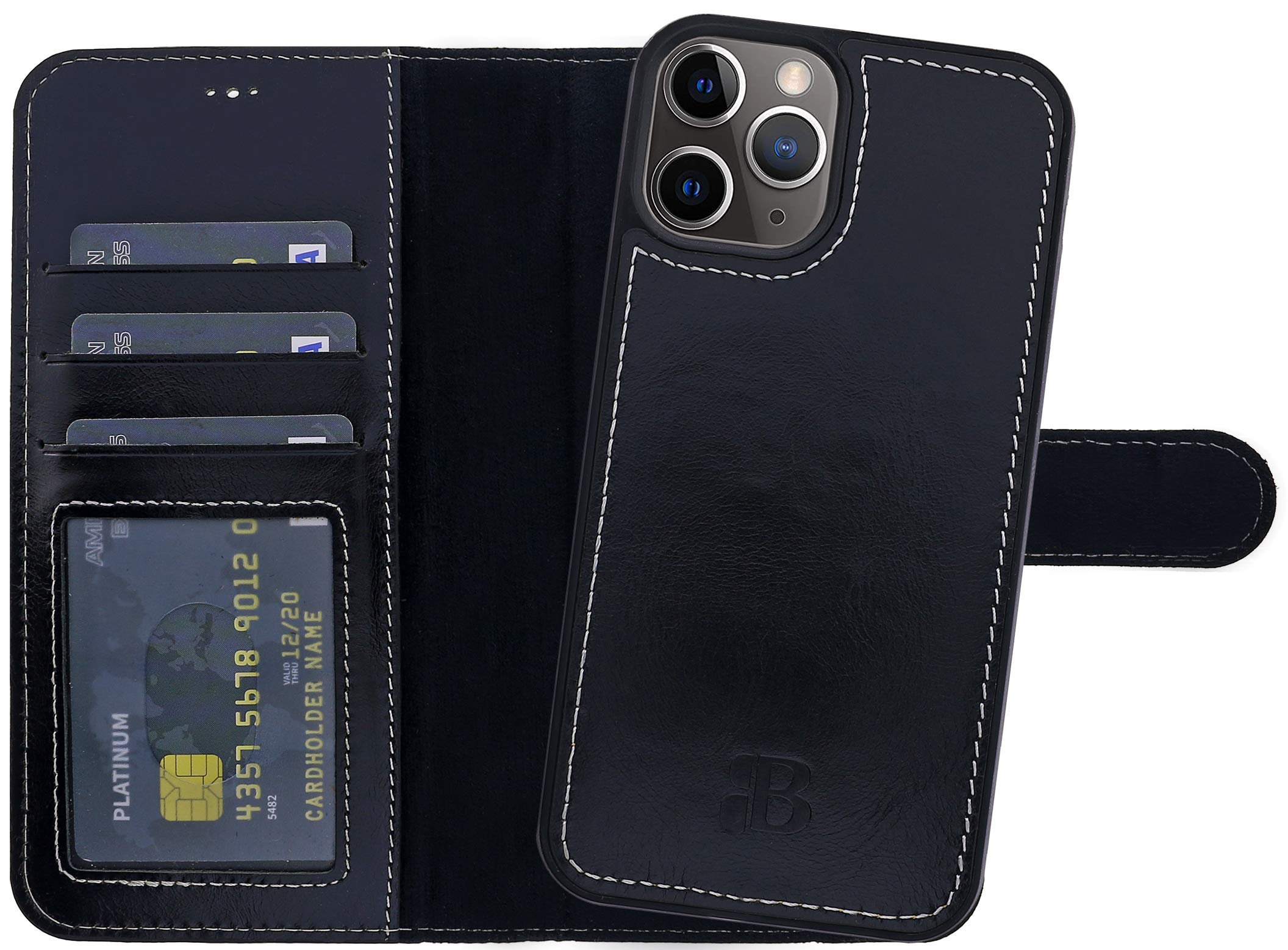 Premium Leather iPhone 12 Pro Max Case with RFID Protection & Removable Cover - TÜV Certified Slim Protective Phone Cover for Apple iPhone 12 Pro Max (Black, MWB-IP11) - Perfect for Business Travel & Daily Use