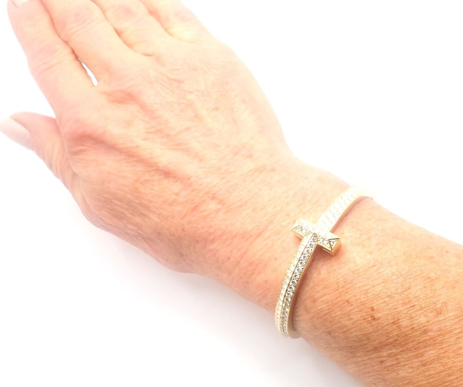 Authentic Tiffany & Co 18k Yellow Gold Diamond T1 Wide Hinged Bangle Bracelet - Luxury Jewelry for Women, Perfect for Weddings, Anniversaries & Special Occasions