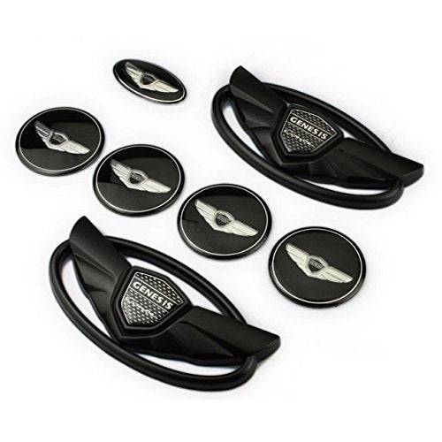 7-Piece Genesis Wing Badge Kit - Hood, Trunk, Steering Wheel & Wheel Cap Emblems - High-Quality Car Stickers for Genesis Vehicles - Perfect for Customization & Car Detailing