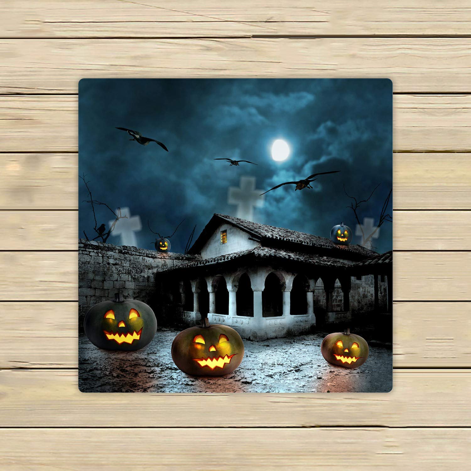 Halloween Pumpkin & Old House Design Beach Towel - 13x13 Inch Soft Bath Towel for Home, Outdoor, Travel - Perfect for Beach, Pool, and Halloween Decor