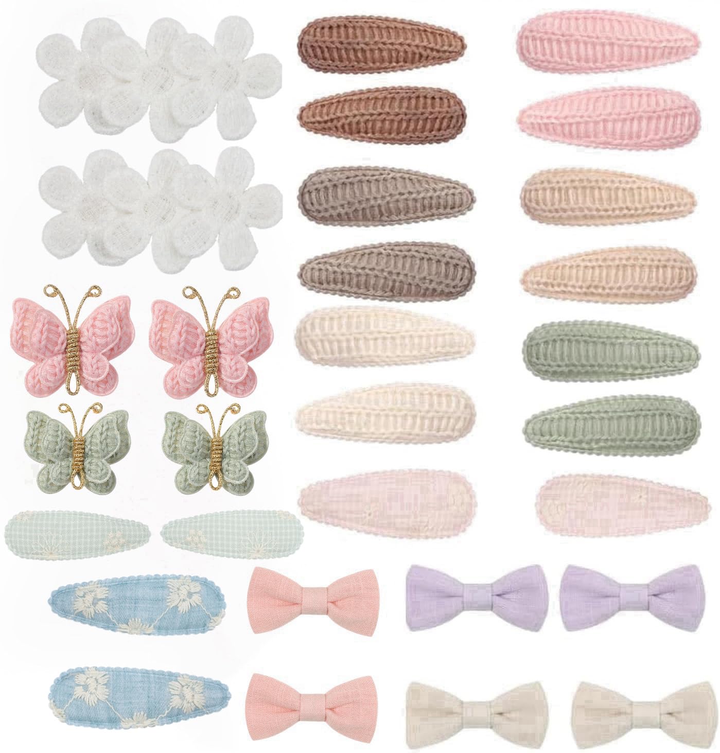 30Pcs Butterfly Flower Hair Clips for Girls - Handmade Fabric Hair Bows Barrettes for Baby, Toddler & Kids - Perfect for School, Parties & Daily Hair Accessories