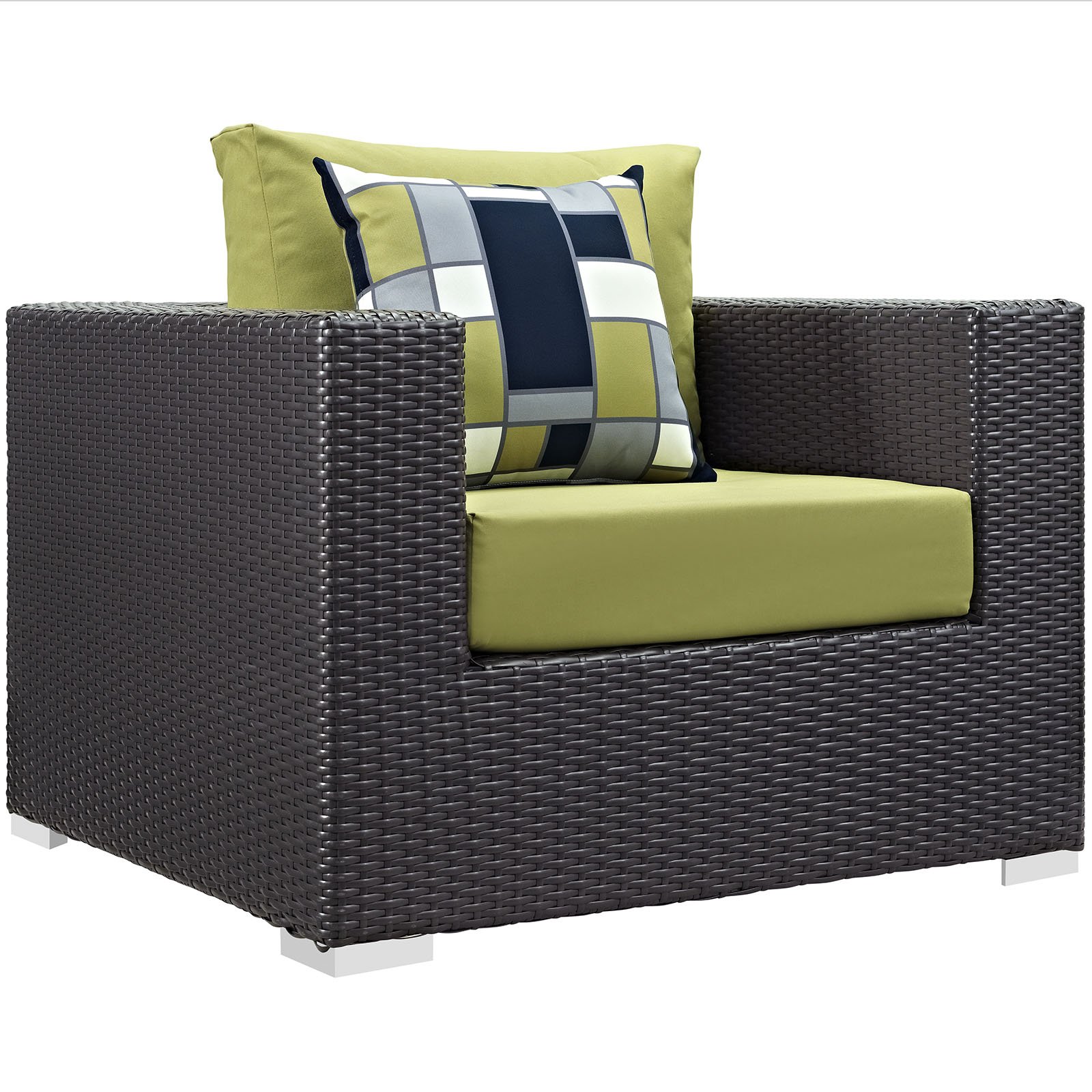 Modway Convene 3-Piece Wicker Rattan Outdoor Patio Furniture Set - Espresso & Peridot Color - Perfect for Garden, Backyard, Poolside or Balcony Relaxation