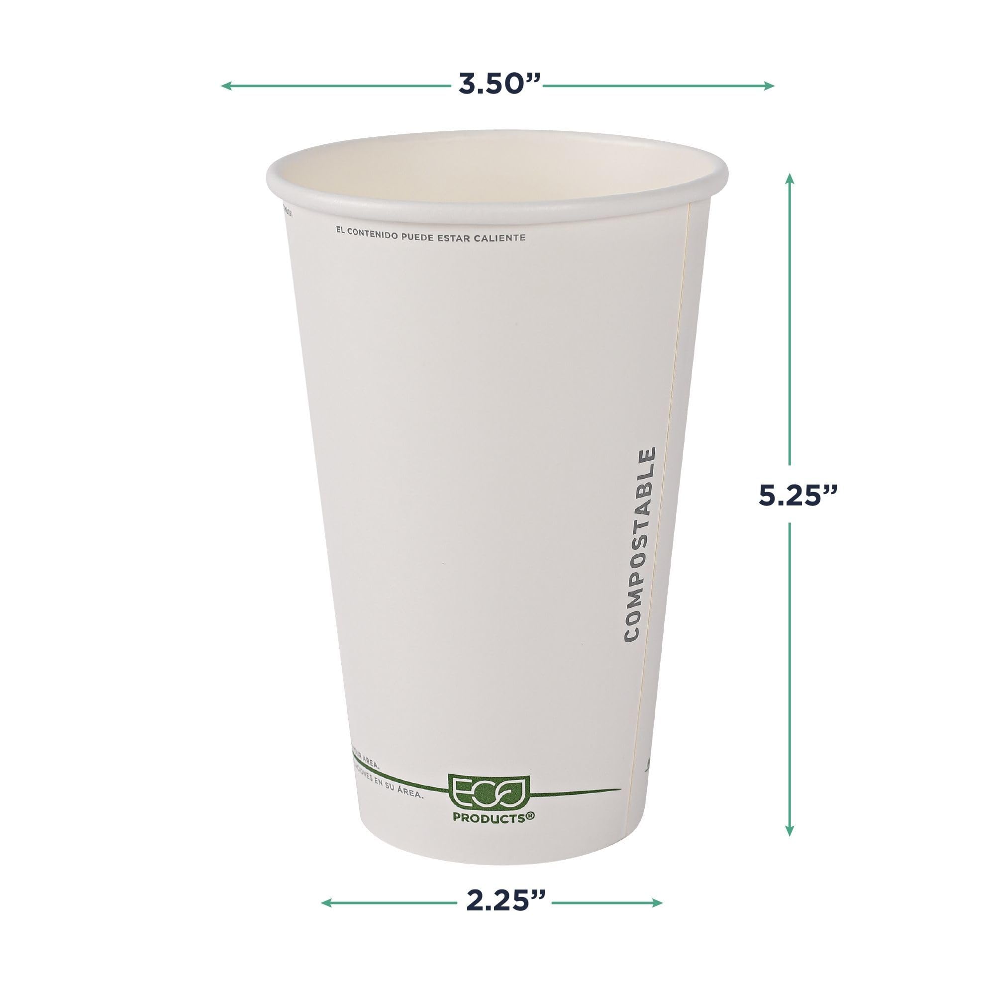ECO-Friendly Compostable 16oz Coffee Cups - 1000 Count Case, White Single Wall Hot Paper Cups with Plant-Based PLA Lining | Biodegradable & Sustainable Disposable Cups for Coffee Shops, Offices, and Events