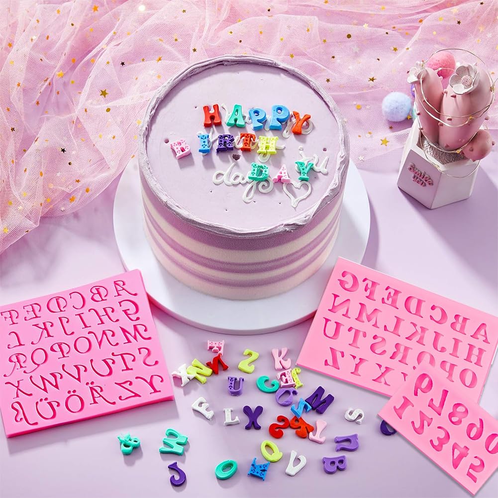 Premium Silicone Alphabet & Number Molds Set of 4 - Reusable Fondant Molds for Cake Decorating, Chocolate Making, Biscuit Stamping - Perfect for DIY Baking, Candy Crafts & Party Treats (SMR-0051)