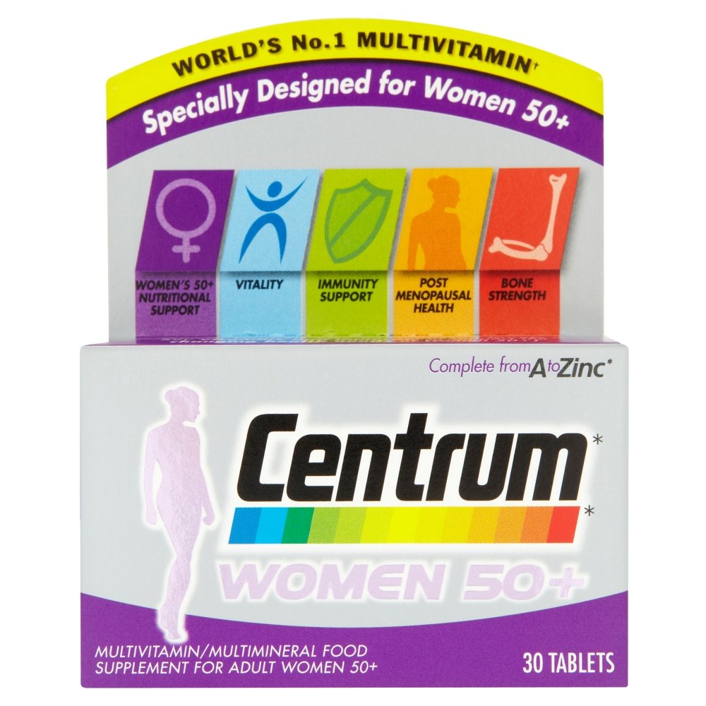 Centrum Women 50+ Multivitamin for Women Over 50 - 30 Tablets Pack - Supports Bone, Heart & Immune Health - Perfect for Active Lifestyles & Daily Wellness