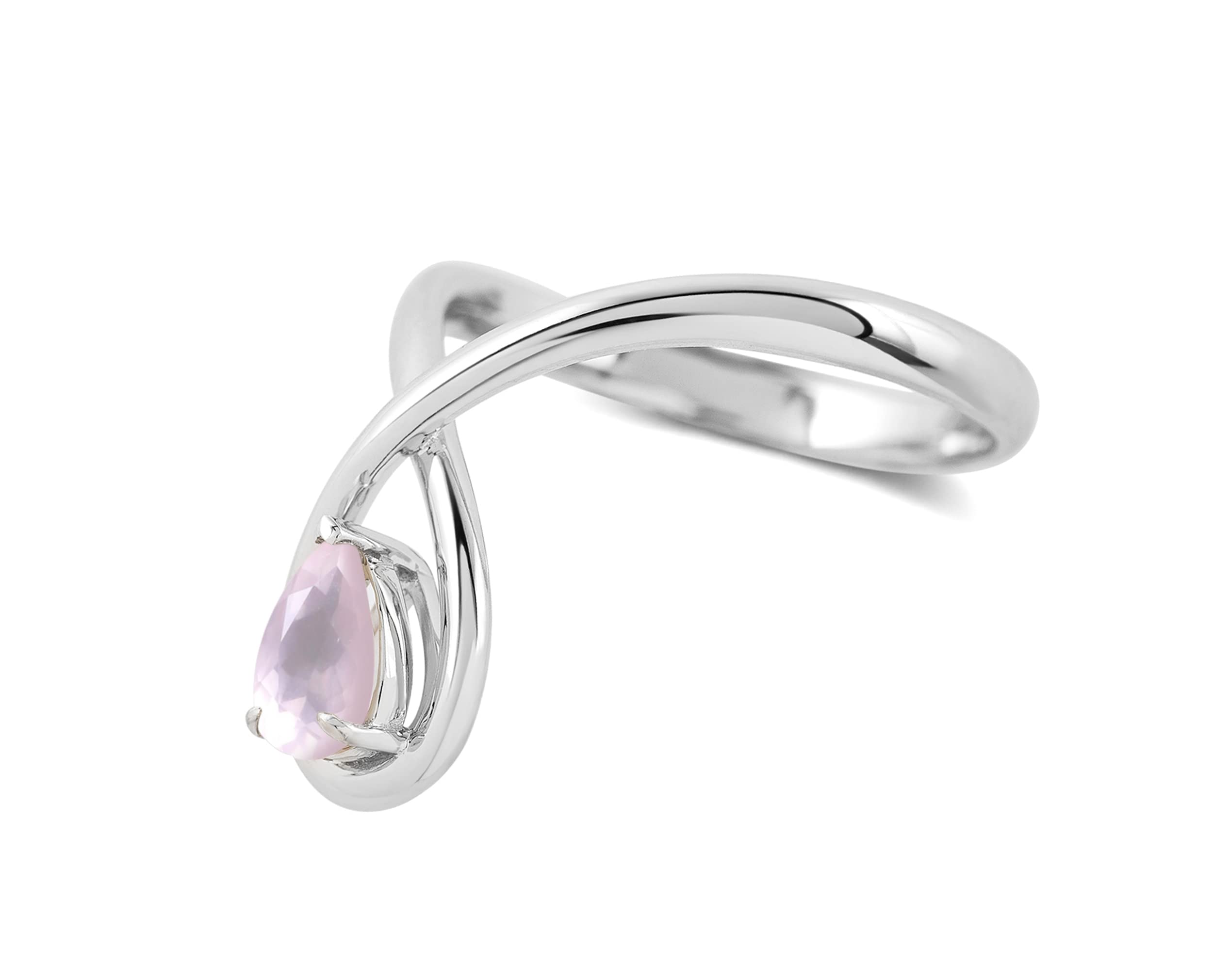 Rose Quartz Solitaire Engagement Ring - Minimalist Teardrop Wedding Band - October Birthstone Jewelry in White Gold - Perfect for Proposals, Bridal Gifts & Anniversary Celebrations