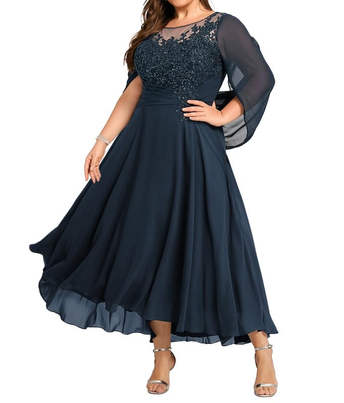 Elegant Plus Size Lace Mother of The Bride Dress with Detachable Cape - Formal Wedding Guest Gown for Special Occasions, Church Ceremonies & Evening Events