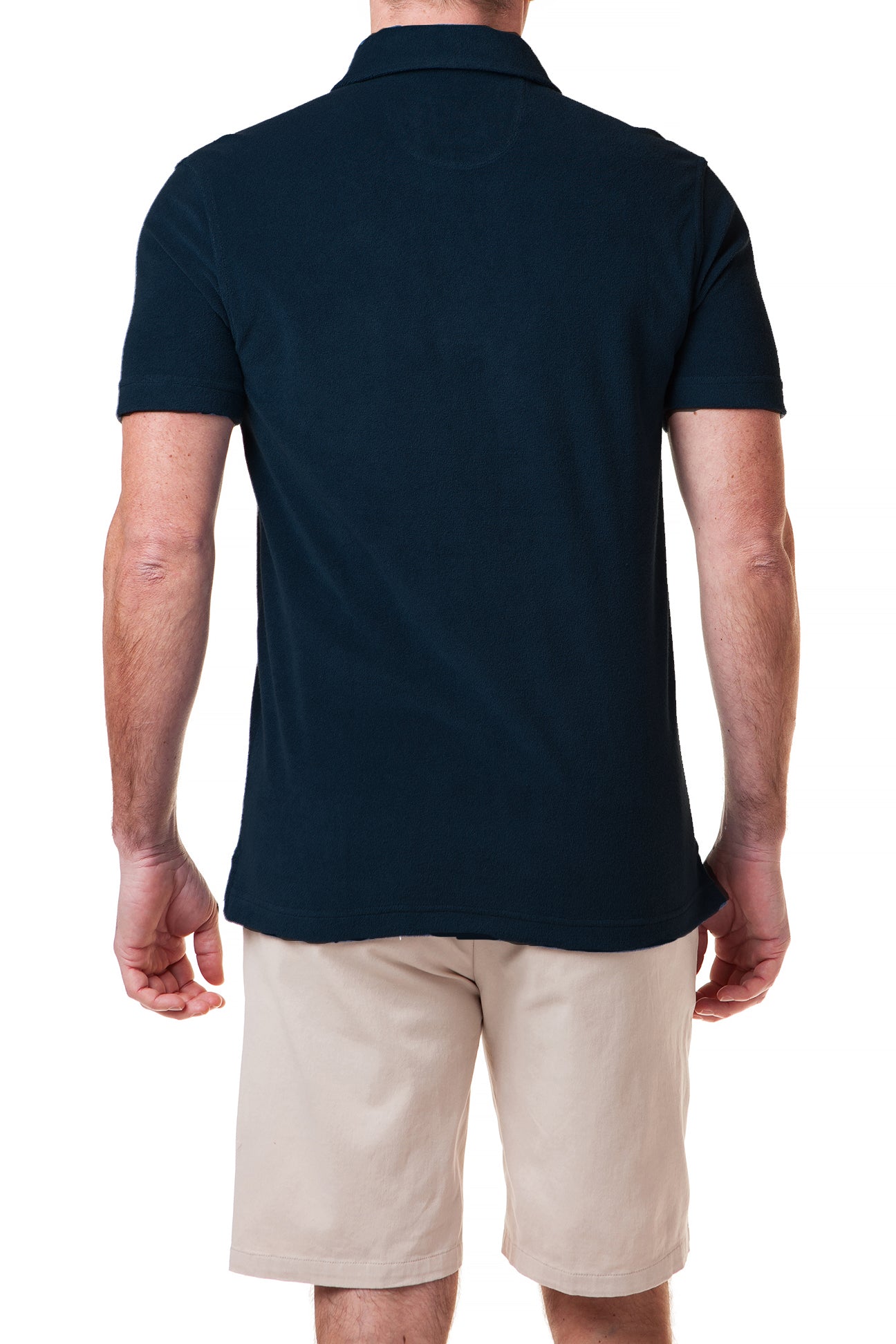 Men's Soft Terry Cloth Polo Shirt - Navy Blue Casual Short Sleeve Shirt for Summer & Lounge Wear