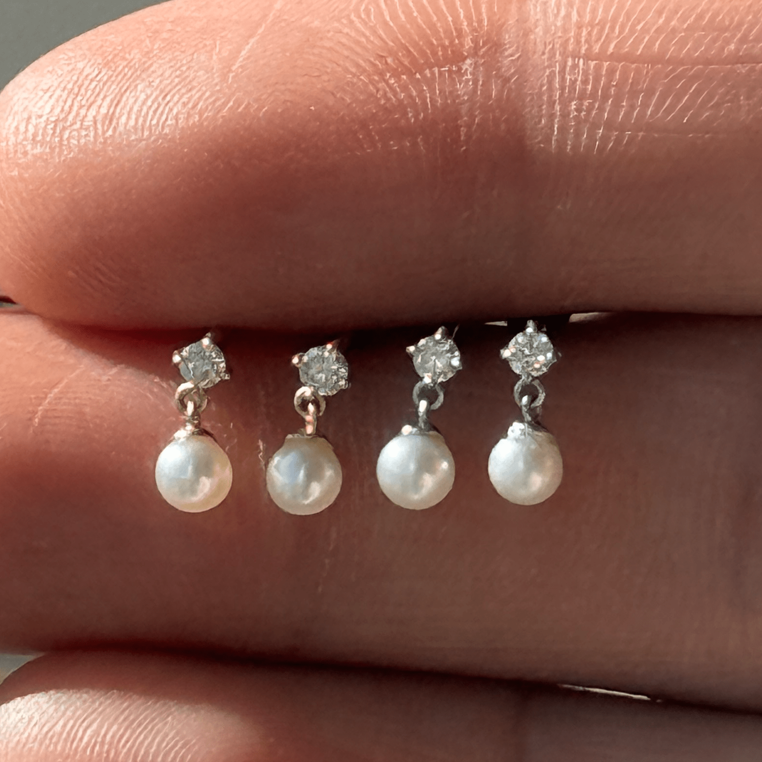 14k White Gold Diamond & Pearl Drop Stud Earrings - Elegant Flat Back Design for Women, Perfect for Weddings, Parties & Everyday Wear