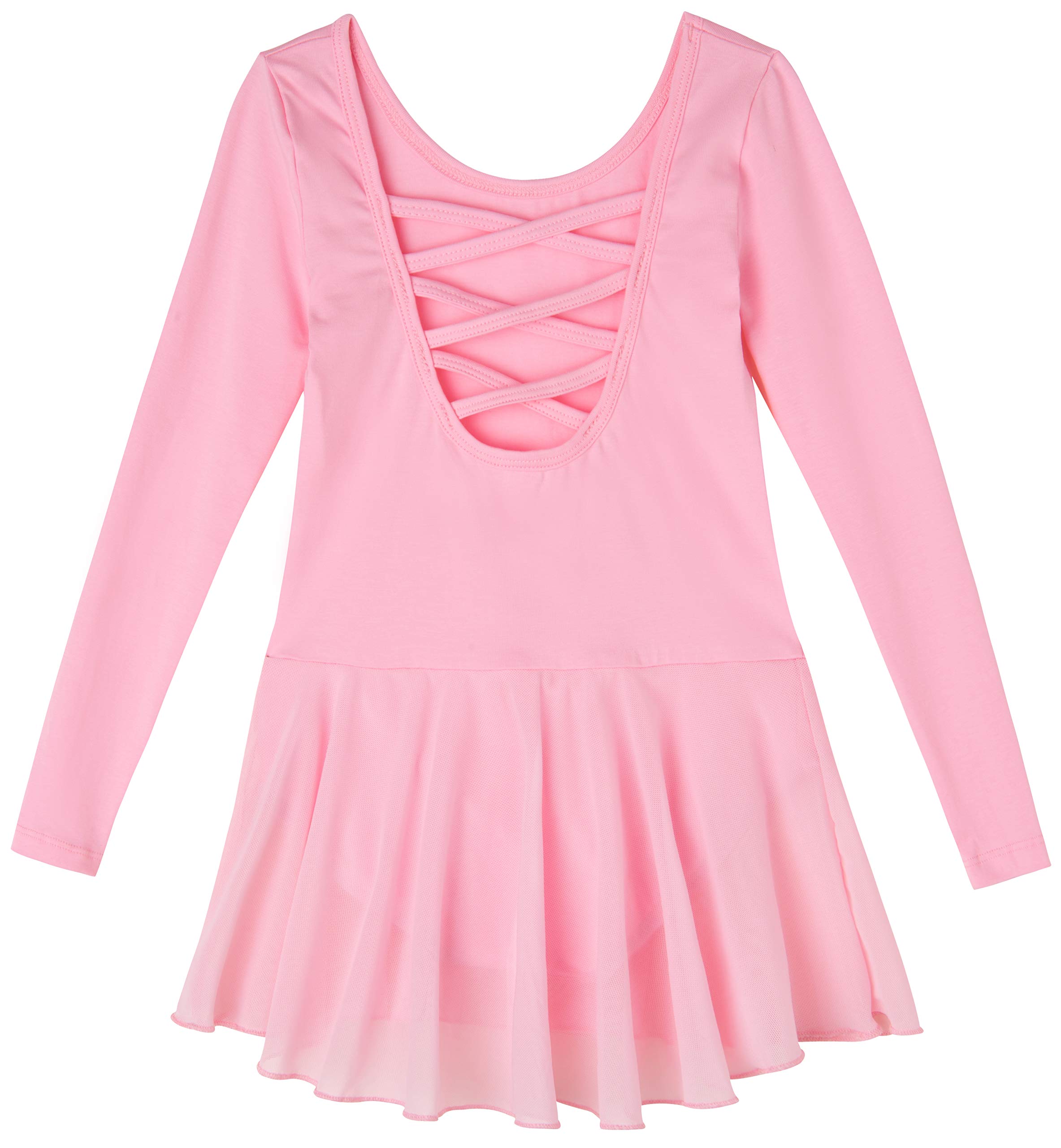 MOLLDAN Girls Ballet Leotard with Criss Cross Back - Short Sleeve Dance Leotards for Ballet, Jazz, Gymnastics & Performance - Comfortable Stretch Fabric for Young Dancers