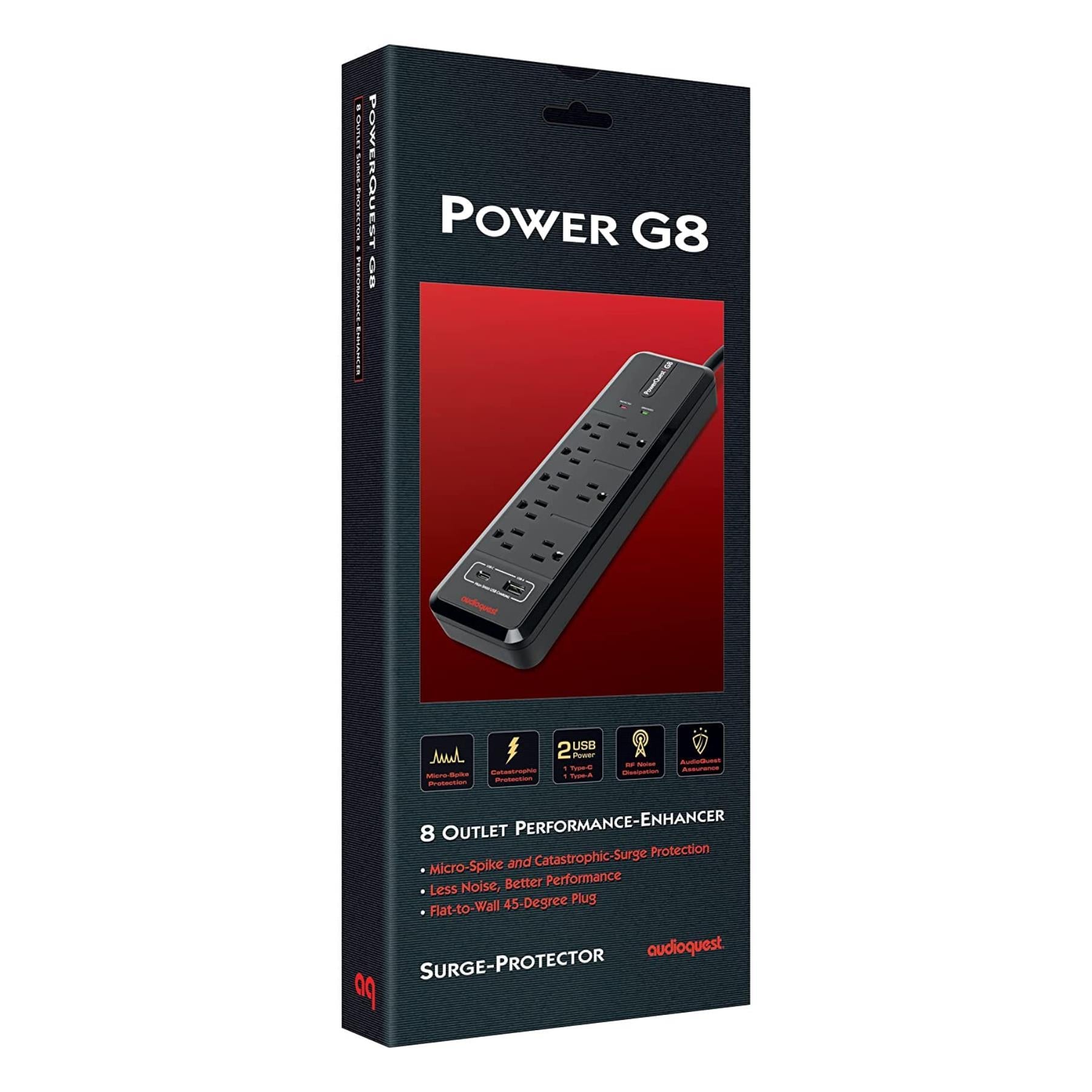 AudioQuest PowerQuest G8 Surge Protector - 8 Outlet Power Strip with EMI/RFI Noise Filter & 4320 Joule Protection | Perfect for Home Theater, Gaming PC & Office Electronics