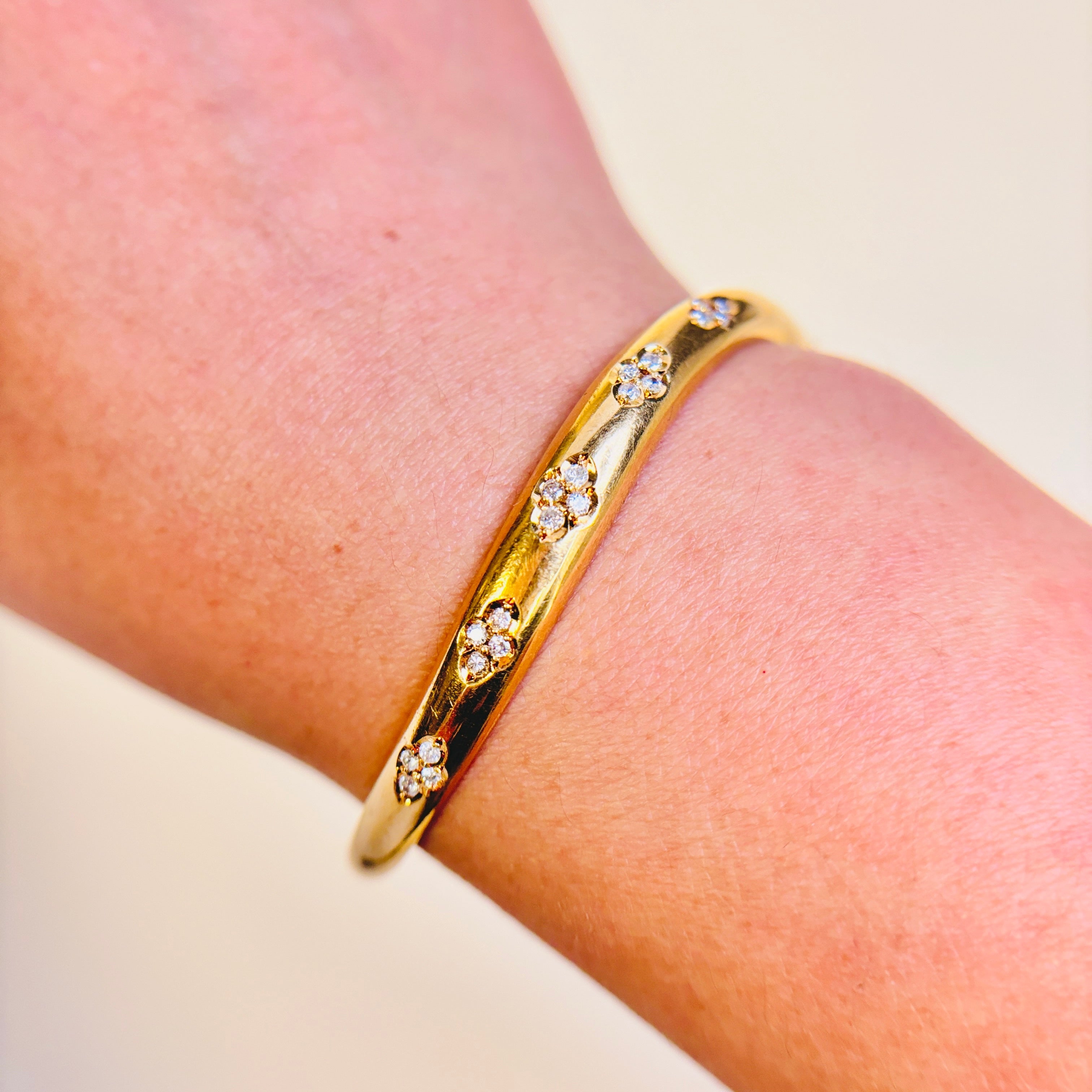 18K Yellow Gold Diamond Bangle Bracelet for Women | 0.27ctw Round Cut Diamond Tennis Bracelet | Elegant Jewelry Gift for Anniversary, Birthday & Special Occasions