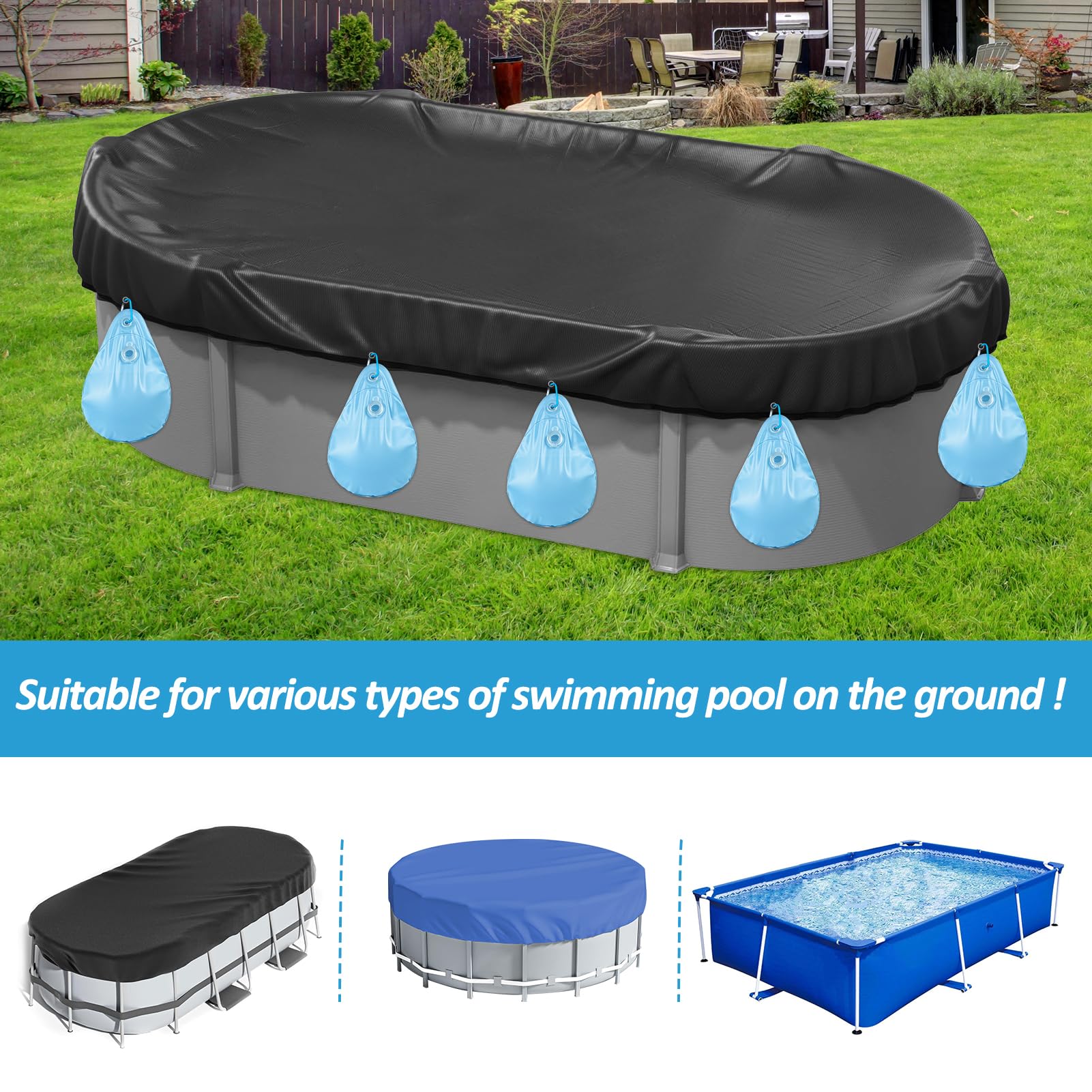 10 PCS Heavy Duty PVC Pool Cover Weights with Hooks - Winter Water Bags for Above Ground Swimming Pools | Durable Tarp Weights for Pool Cover Protection & Winter Closing Kit (Ideal for Securing Pool Covers During Cold Seasons)
