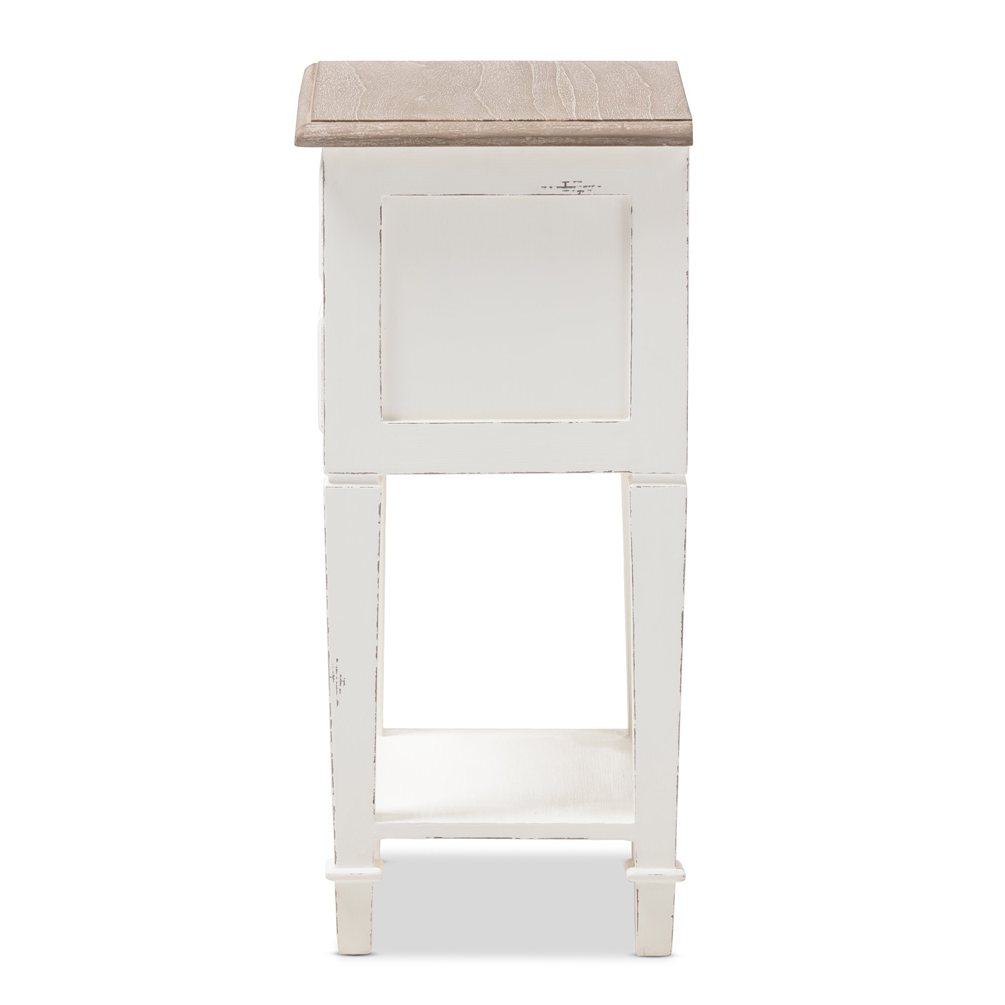 Baxton Studio Francine Provincial Style Oak Wood Nightstand - White/Natural Finish - Bedroom Side Table with Drawer for Bedside Storage & Decor