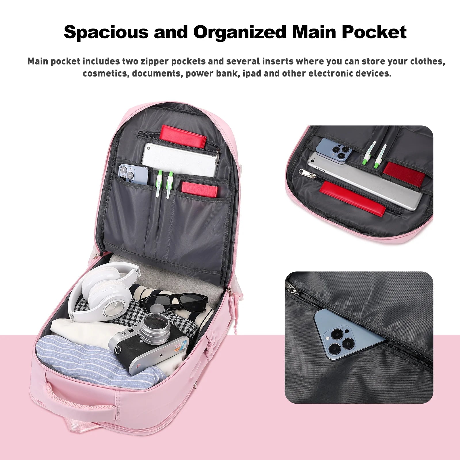 Amalodie SW688704 17 Inch Pink Laptop Backpack - Lightweight Travel Carry On Bag for Women & Men, Perfect for Business Trips, College, Commuting & Airplane Use