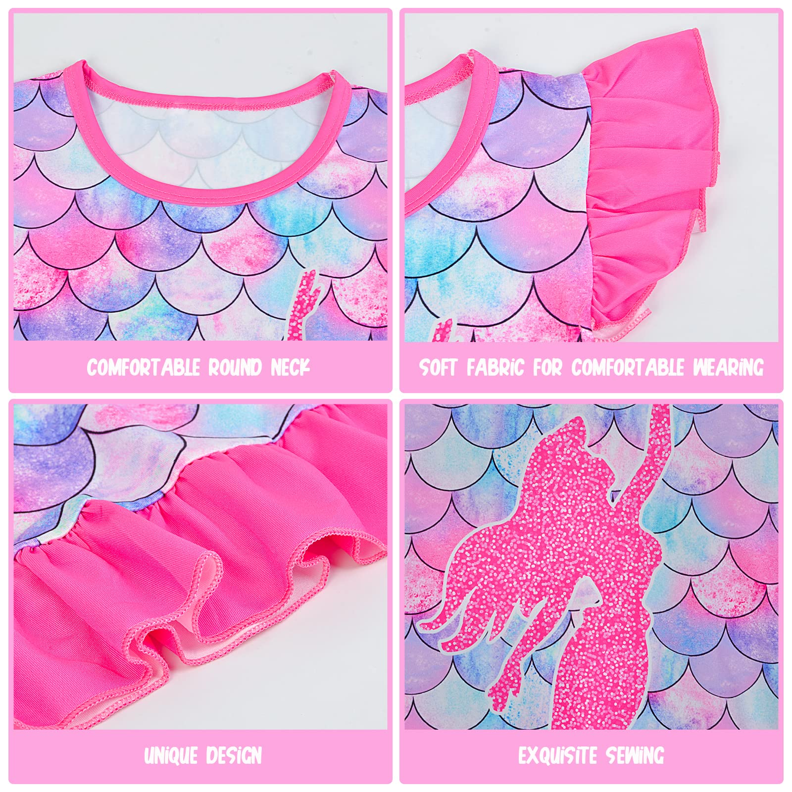 **2-Pack Unicorn & Mermaid Princess Nightgowns for Girls 3-9 Years | Soft Toddler Sleepwear Pajamas | Perfect for Bedtime, Sleepovers & Playtime**