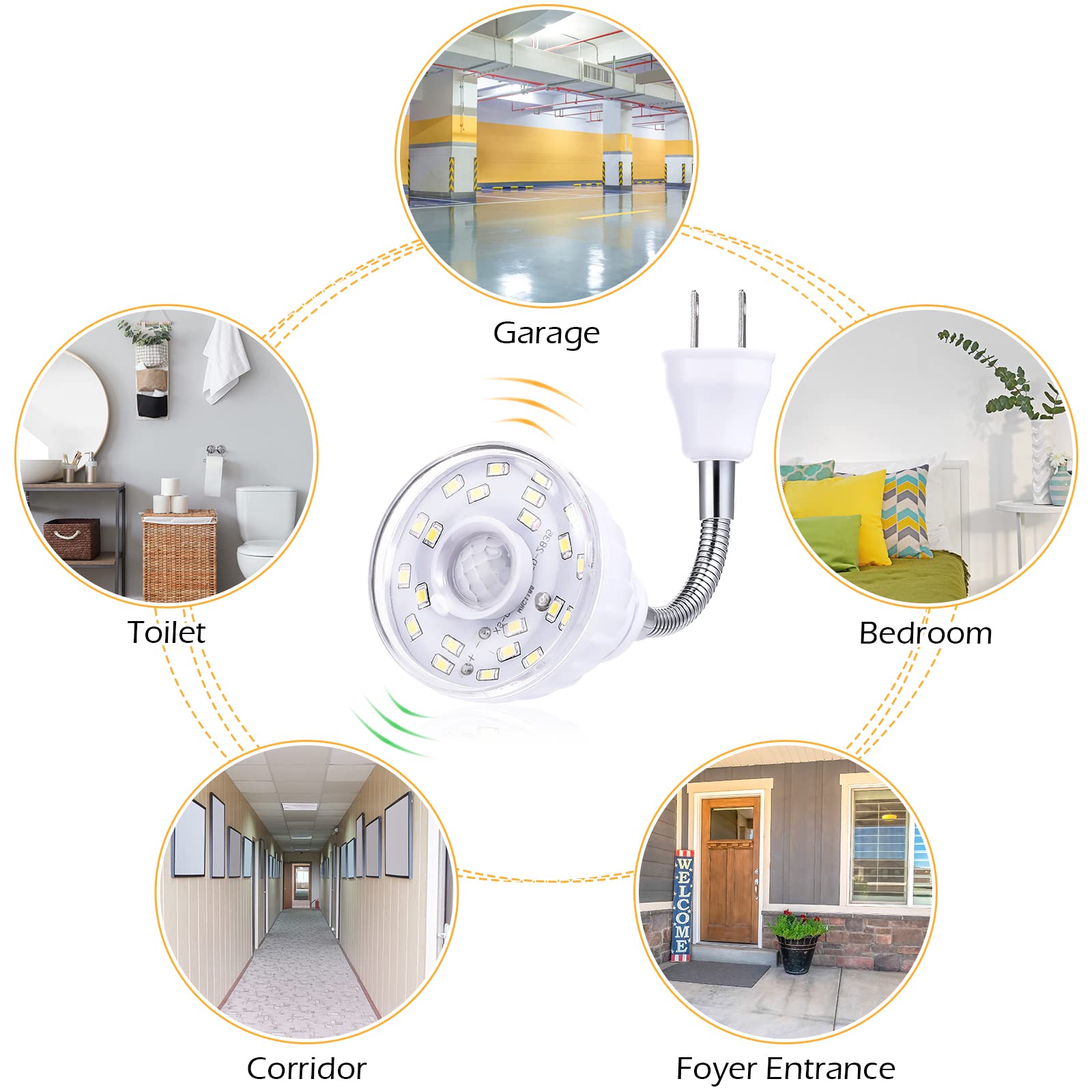 Yahenda 3 Pack Motion Activated LED Night Light - Smart Plug-in with Dusk to Dawn Sensor & PIR Motion Detector, 360° Rotating Design for Hallway, Stairway, Garage, Basement (Cool White) - Perfect for Safety Lighting and Energy Saving at Night