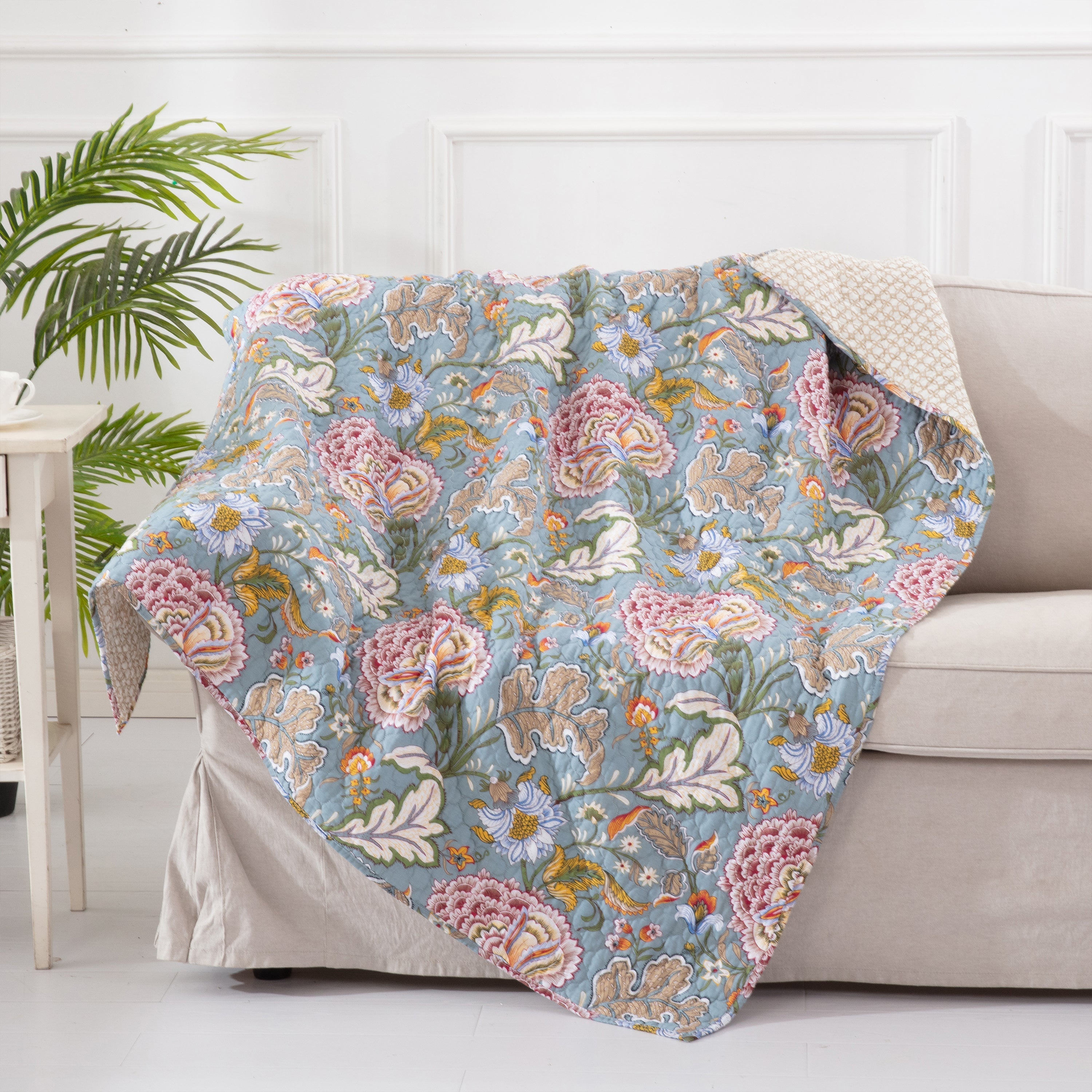 Angelica Quilted Throw Blanket - Soft Cozy Lightweight Bedspread for Couch, Sofa & Bed - Perfect for Home Decor, Living Room, and Gift Giving