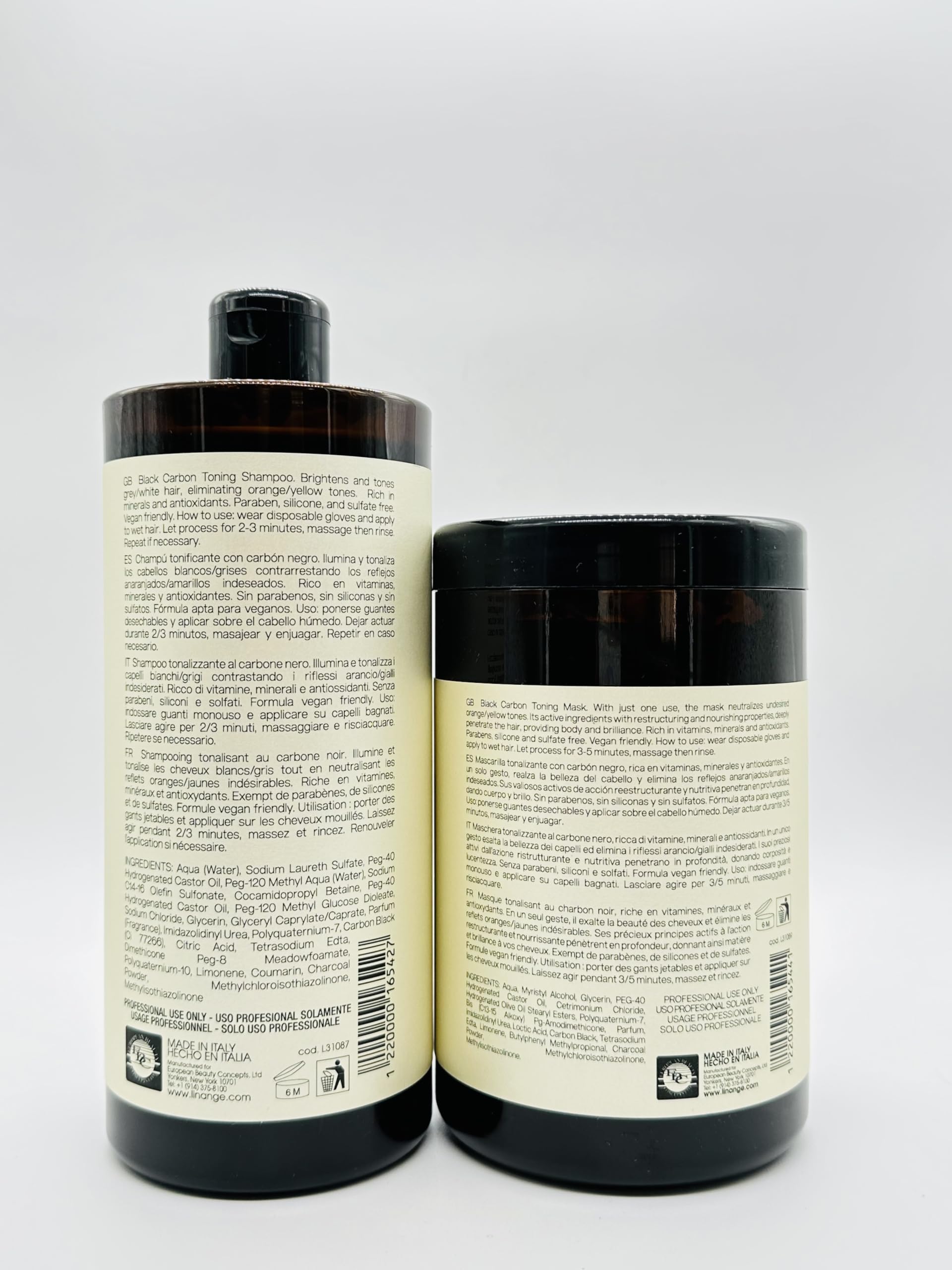 Linange Black Carbon Volcano Shampoo with Activated Charcoal & Deep Cleansing Mask - 1000ml/33.8 Fl oz for Detoxifying & Volumizing Hair - Perfect for Oily Scalp & Color-Treated Hair Care