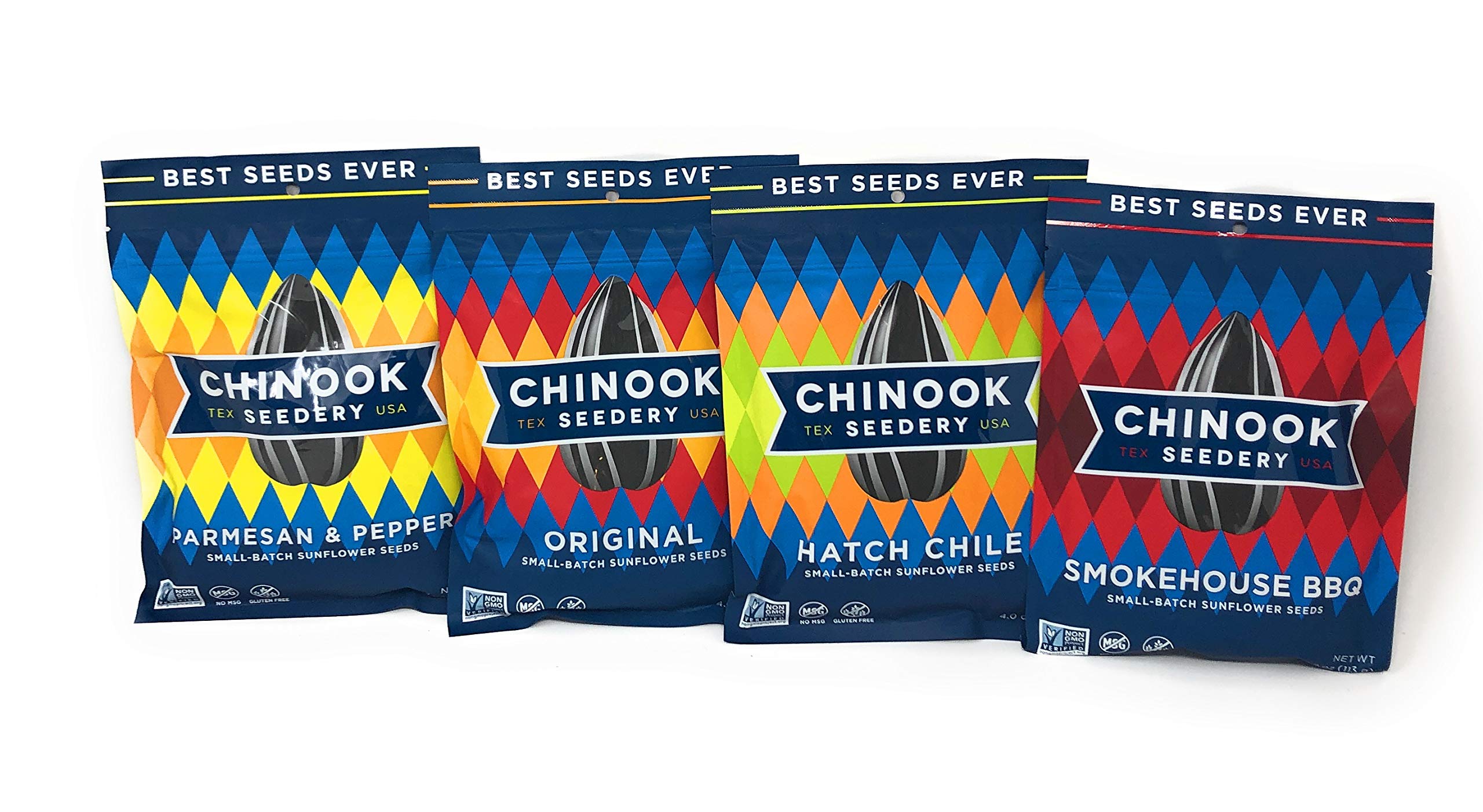 Chinook Seedery Variety Pack - Best Seeds Ever | Original, Hatch Chile, Smokehouse BBQ, Parmesan & Pepper Flavored Snack Seeds | Perfect for Parties, Movie Nights & Healthy Snacking