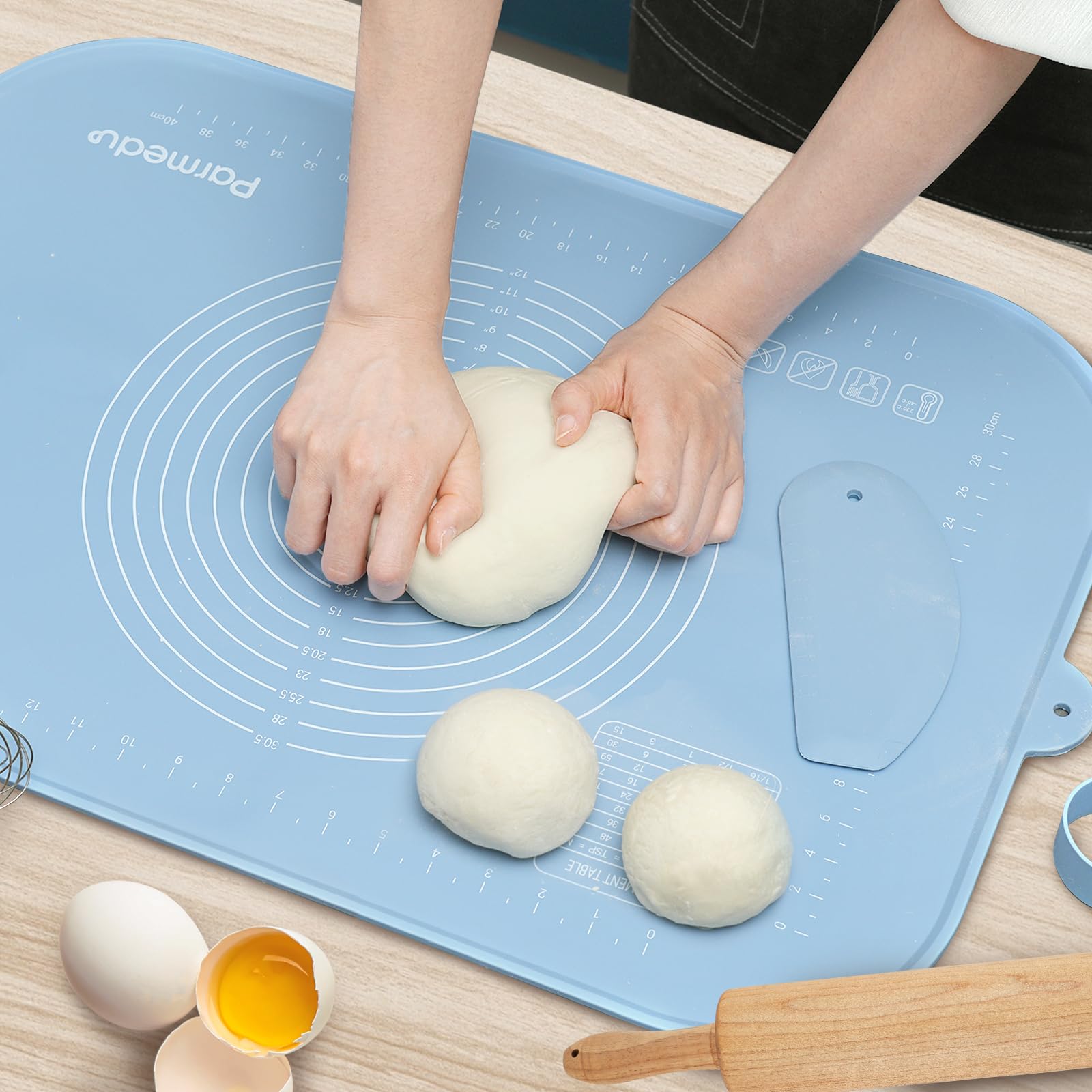 Non-Stick Silicone Baking Mat 26x18 Inches - Thick Dough Kneading Pastry Mat with Scraper, Storage Belt & Anti-Spill Edge | Heat Resistant Magnetic Countertop Mat for Bread, Cookies & Pastry Making | Perfect for Home Bakers & Professional Kitchens
