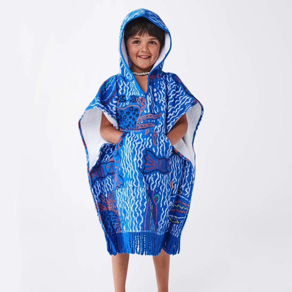 Deep Blue Kids Terry Poncho - Soft & Cozy Hooded Bathrobe for Boys & Girls - Perfect for Bath Time, Beach Cover-Up, or Lounging at Home