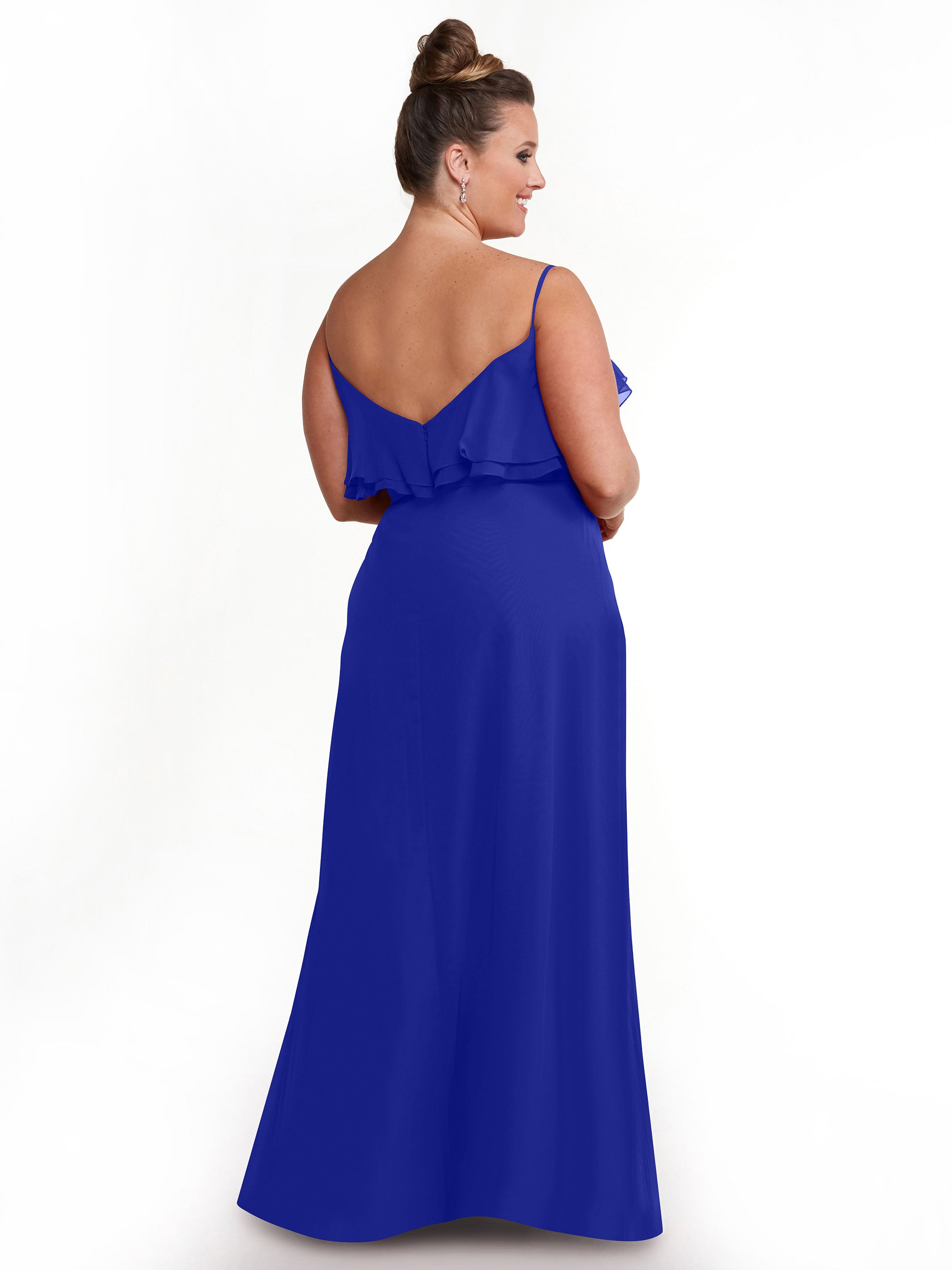 Elegant 80146 Sheath Chiffon Bridesmaid Dress with Ruffled Neckline - Perfect for Weddings, Formal Events & Special Occasions