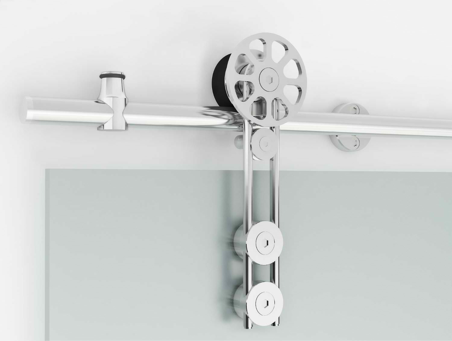 Modern Stainless Steel Barn Door Hardware Kit for Glass Doors - Satin Finish Spinner GF Series (9ft Rail) | Smooth Sliding Door System for Home Office, Bedroom & Closet