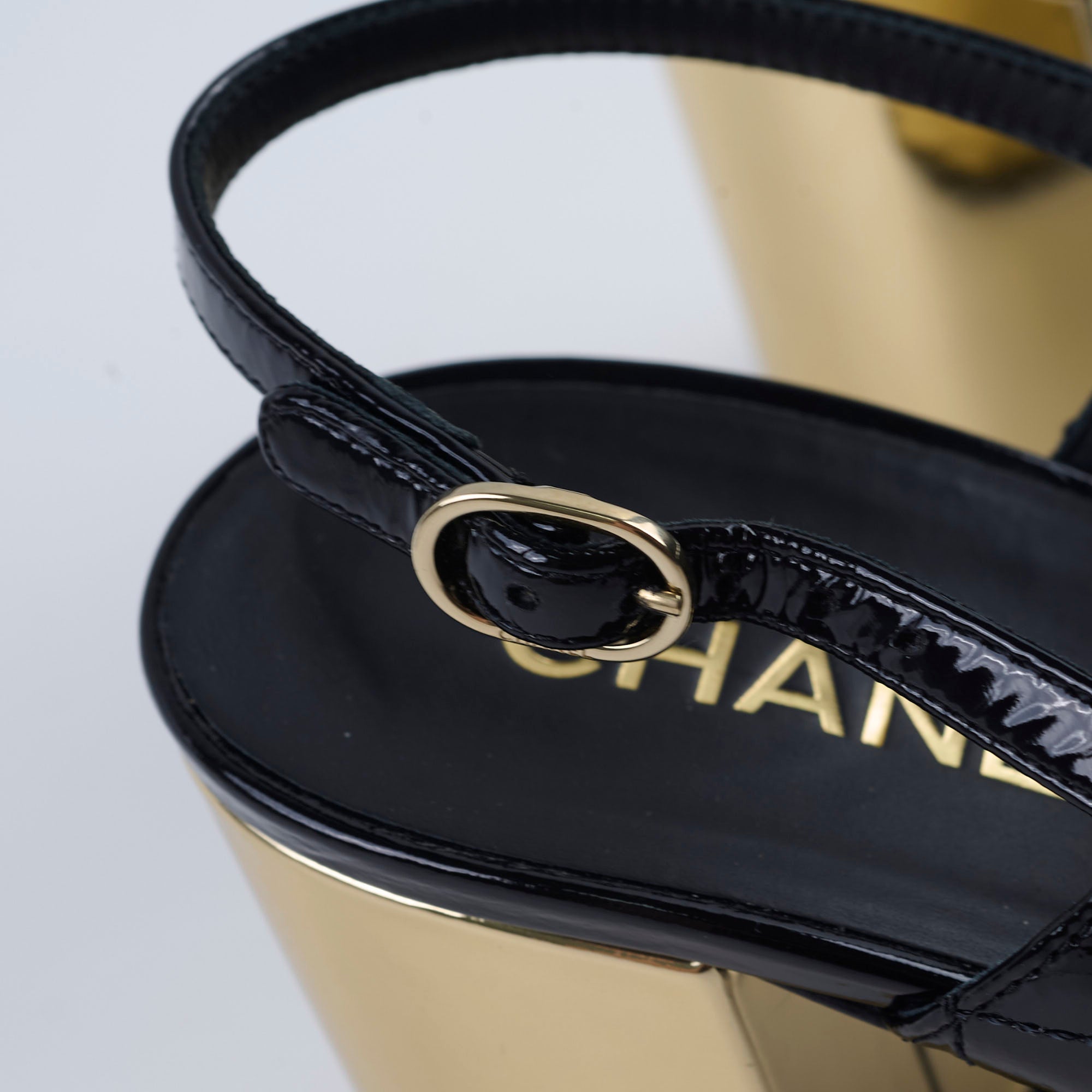 Chanel Patent Leather Quilted Turnlock Sandals for Women - Black/Gold - Size 40.5C (US 10) - Luxury Designer Heels for Parties, Weddings & Evening Events