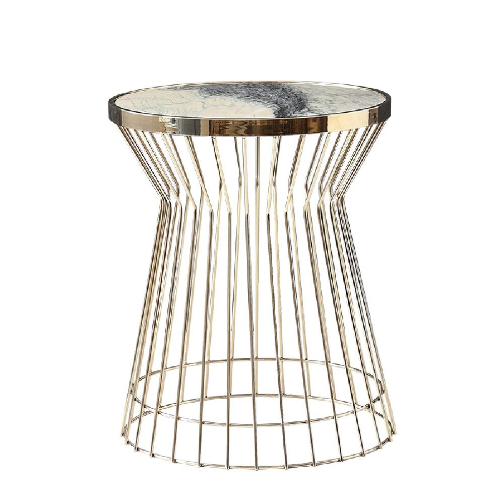 Modern Geometric Marble & Metal Side Table - Round Sofa, Console, Telephone & Coffee Table - Gold Finish, 19.68x23.62 Inches - Perfect for Living Room, Bedroom & Office Decor